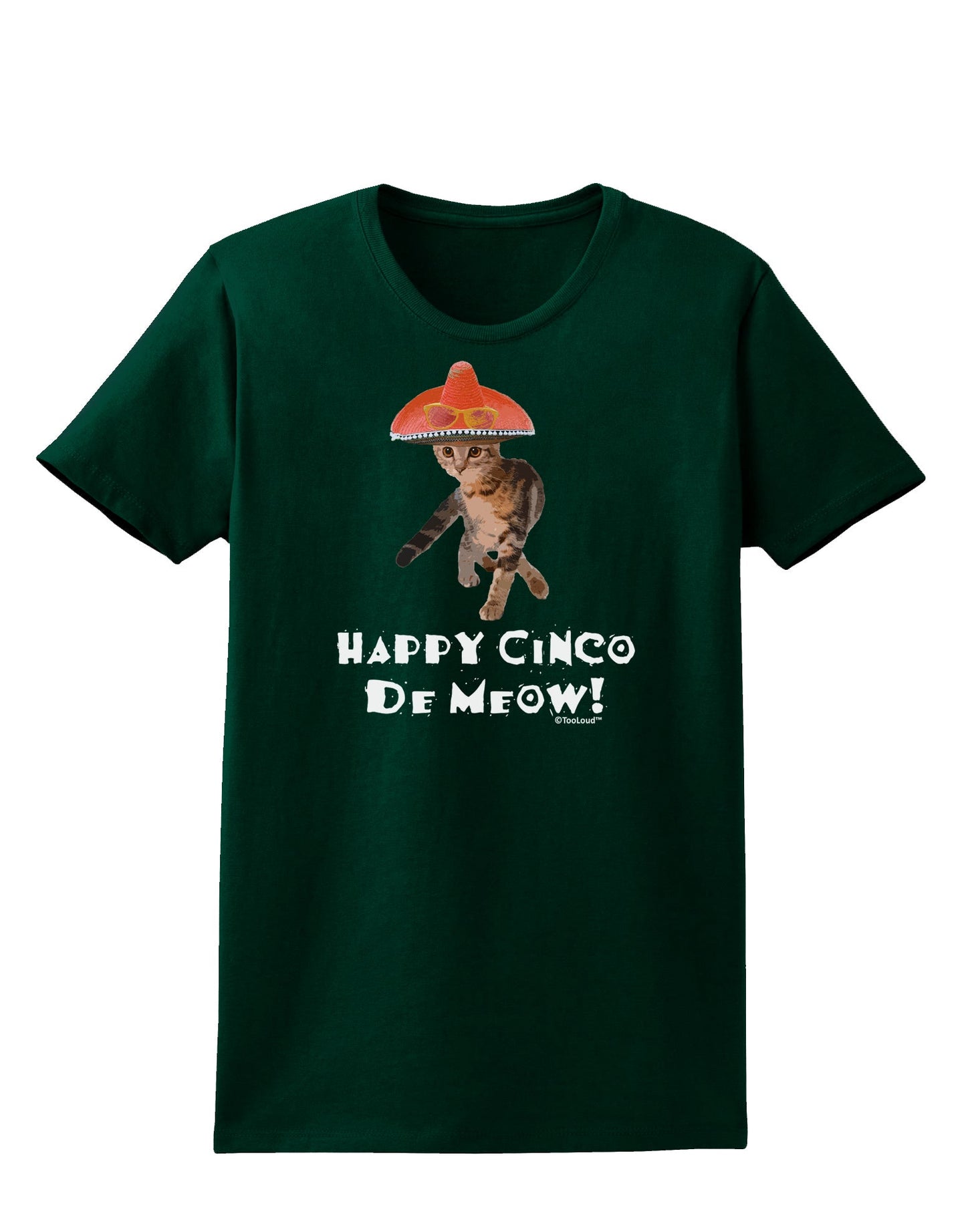 Cat with Pink Sombrero - Happy Cinco de Meow Womens Dark T-Shirt by TooLoud-Womens T-Shirt-TooLoud-Forest-Green-Small-Davson Sales