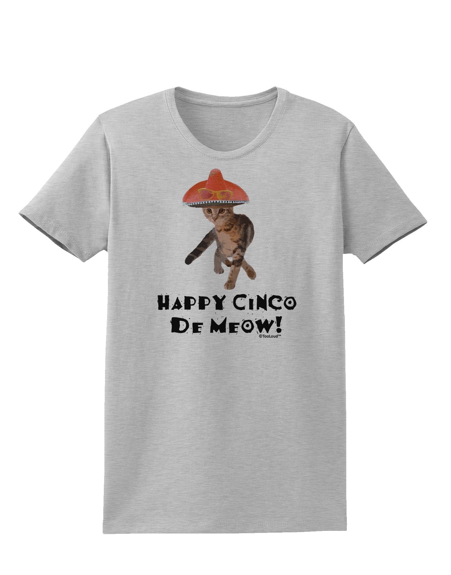 Cat with Pink Sombrero - Happy Cinco de Meow Womens T-Shirt by TooLoud-Womens T-Shirt-TooLoud-AshGray-X-Small-Davson Sales