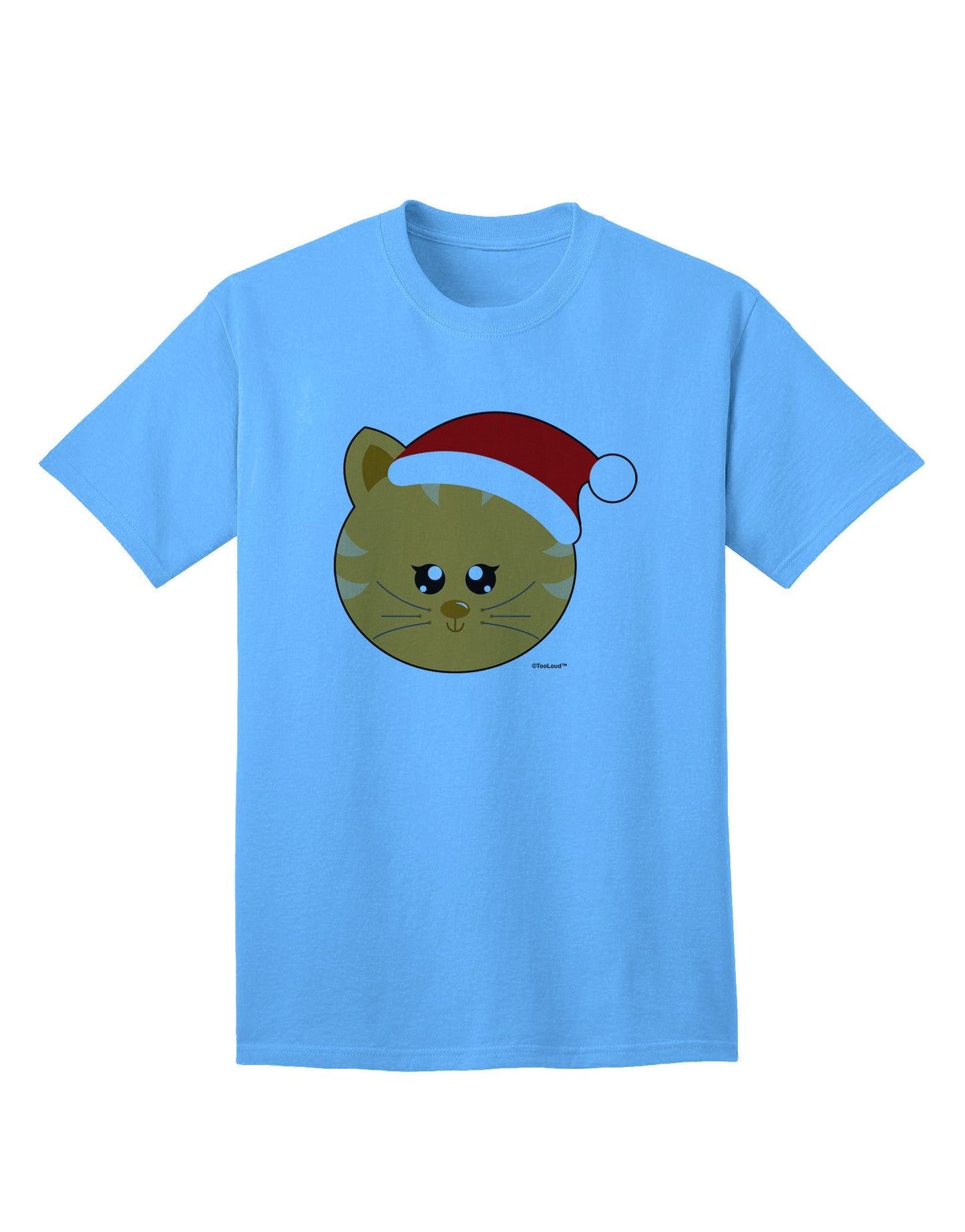 Charming Adult T-Shirt: Christmas Cat in Santa Hat - A Festive Must-Have-Mens T-shirts-TooLoud-Aquatic-Blue-Small-Davson Sales