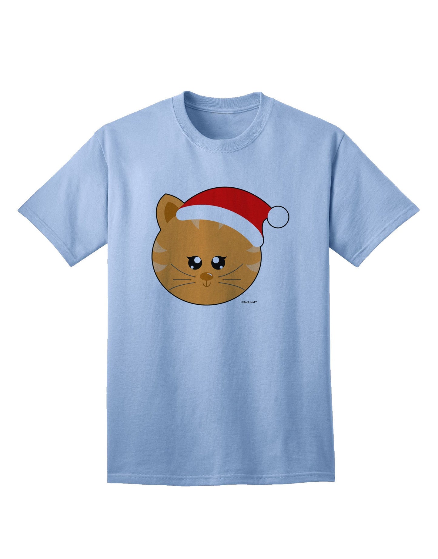 Charming Adult T-Shirt: Christmas Cat in Santa Hat - A Festive Must-Have-Mens T-shirts-TooLoud-Light-Blue-Small-Davson Sales