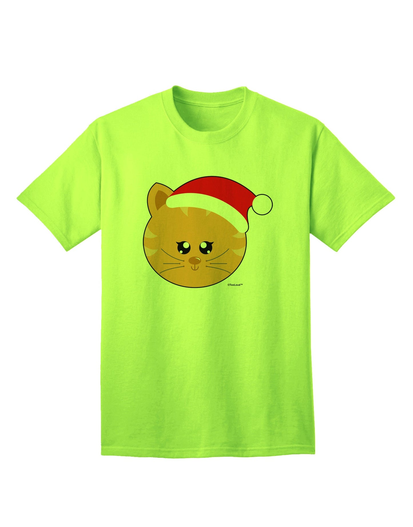 Charming Adult T-Shirt: Christmas Cat in Santa Hat - A Festive Must-Have-Mens T-shirts-TooLoud-Neon-Green-Small-Davson Sales