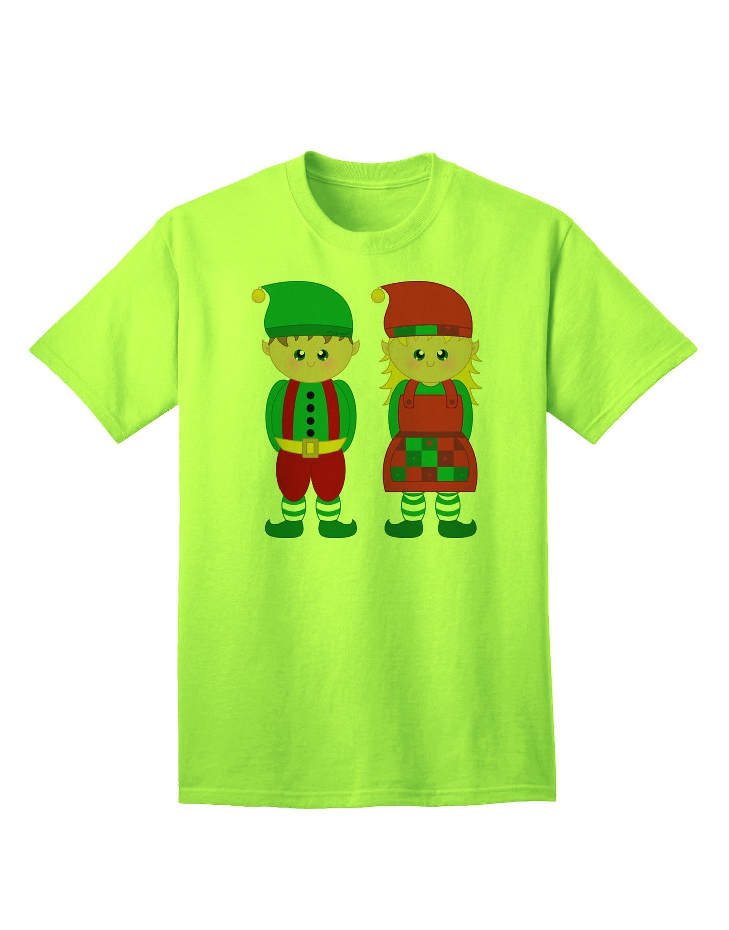 Charming Elf Couple - Adult Christmas T-Shirt for Festive Celebrations-Mens T-shirts-TooLoud-Neon-Green-Small-Davson Sales
