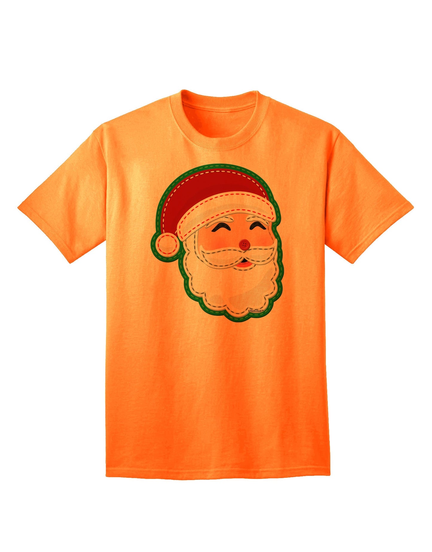 Charming Santa Claus Face Faux Applique - Premium Adult T-Shirt for Festive Season-Mens T-shirts-TooLoud-Neon-Orange-Small-Davson Sales