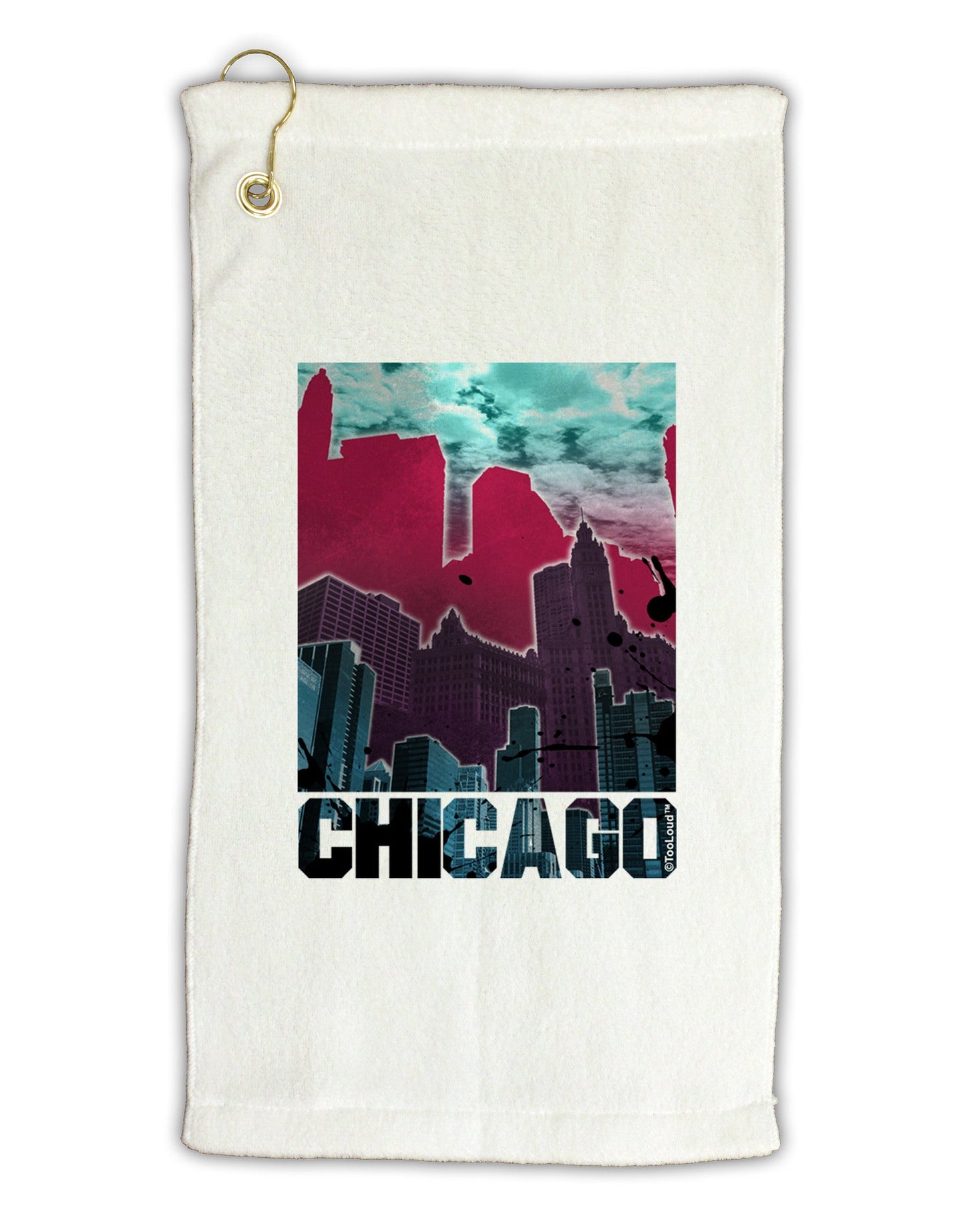 Chicago Abstract 2 Micro Terry Gromet Golf Towel 11"x19-Golf Towel-TooLoud-White-Davson Sales