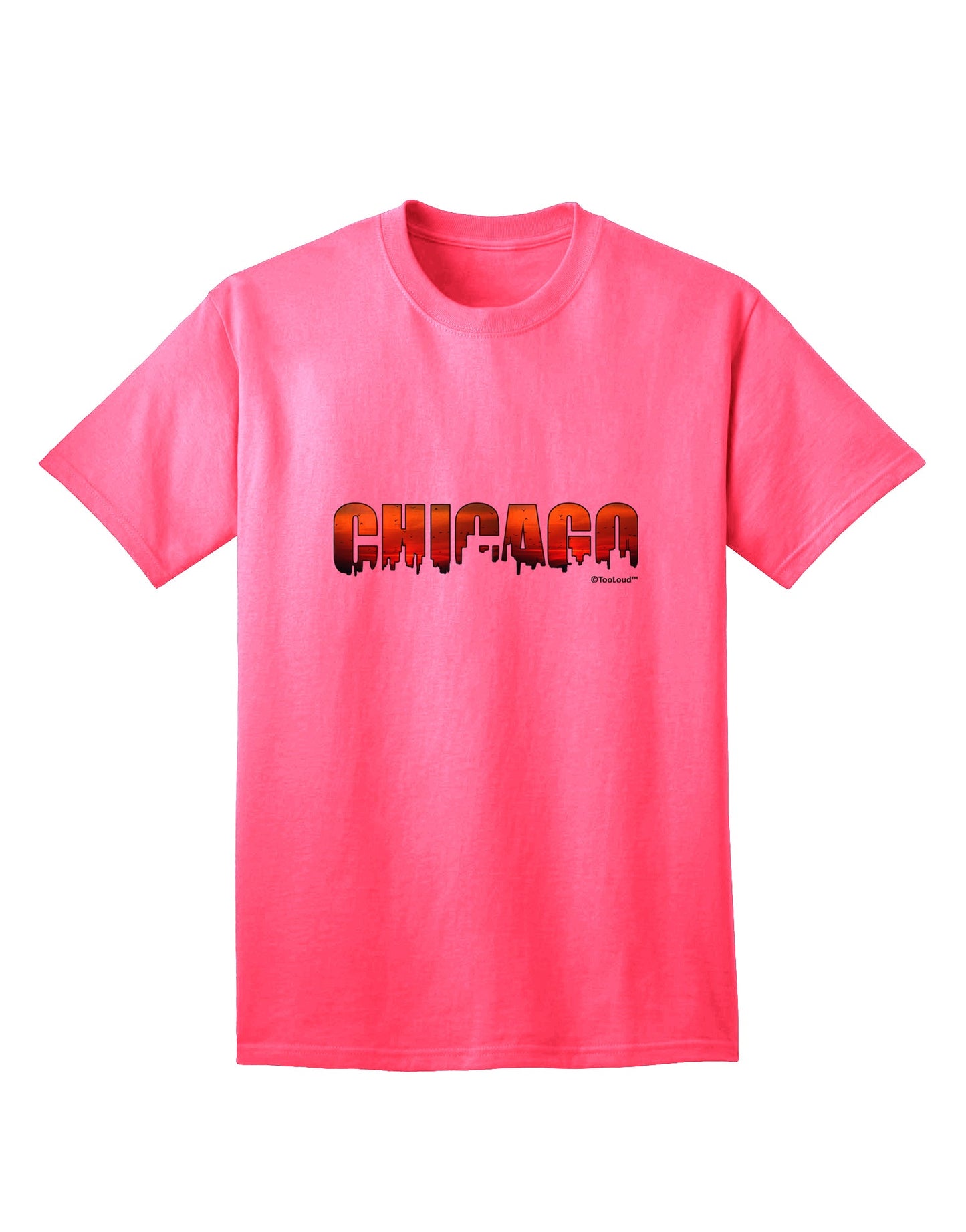 Chicago Skyline Cutout - Sunset Sky Adult T-Shirt: A Captivating Addition to Your Wardrobe by TooLoud-Mens T-shirts-TooLoud-Neon-Pink-Small-Davson Sales