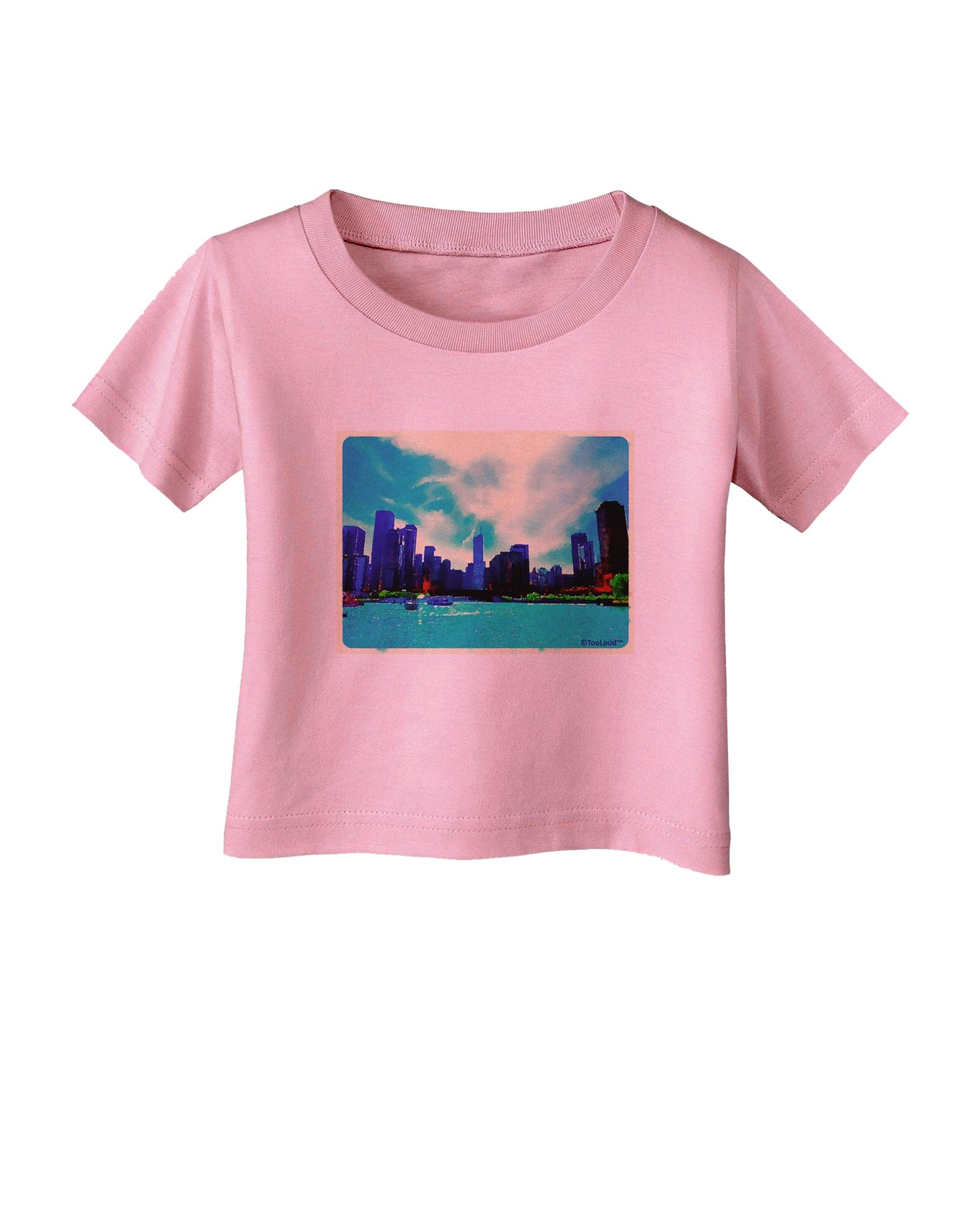 Chicago Skyline Watercolor Infant T-Shirt-Infant T-Shirt-TooLoud-Candy-Pink-06-Months-Davson Sales