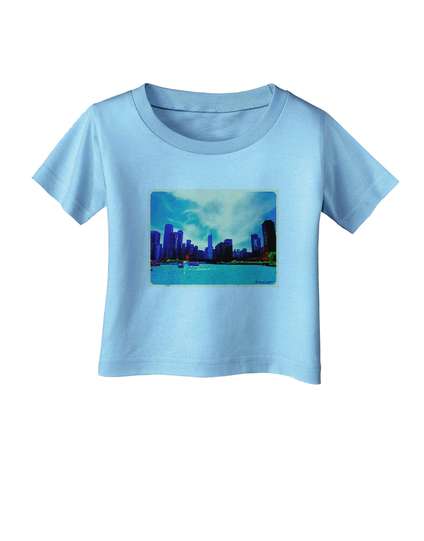 Chicago Skyline Watercolor Infant T-Shirt-Infant T-Shirt-TooLoud-Aquatic-Blue-06-Months-Davson Sales