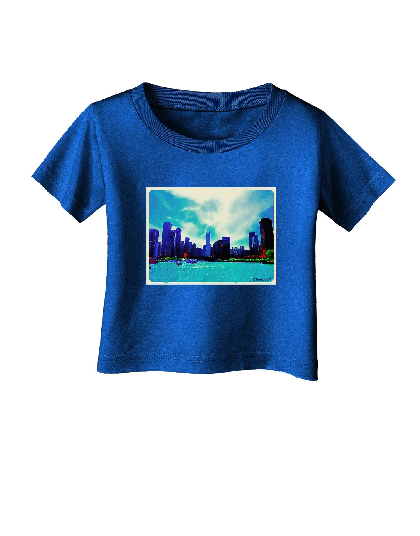 Chicago Skyline Watercolor Infant T-Shirt Dark-Infant T-Shirt-TooLoud-Royal-Blue-06-Months-Davson Sales