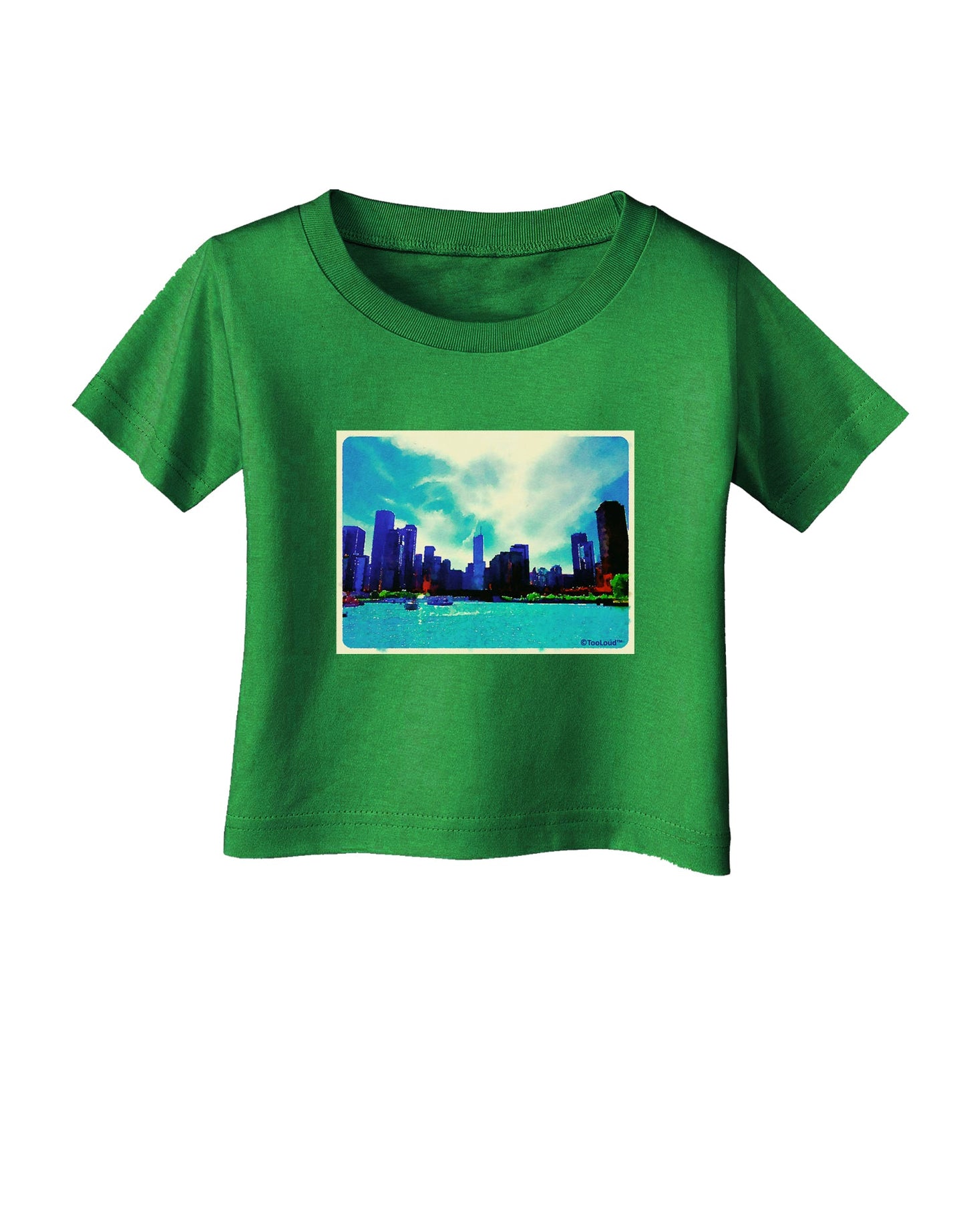 Chicago Skyline Watercolor Infant T-Shirt Dark-Infant T-Shirt-TooLoud-Clover-Green-06-Months-Davson Sales