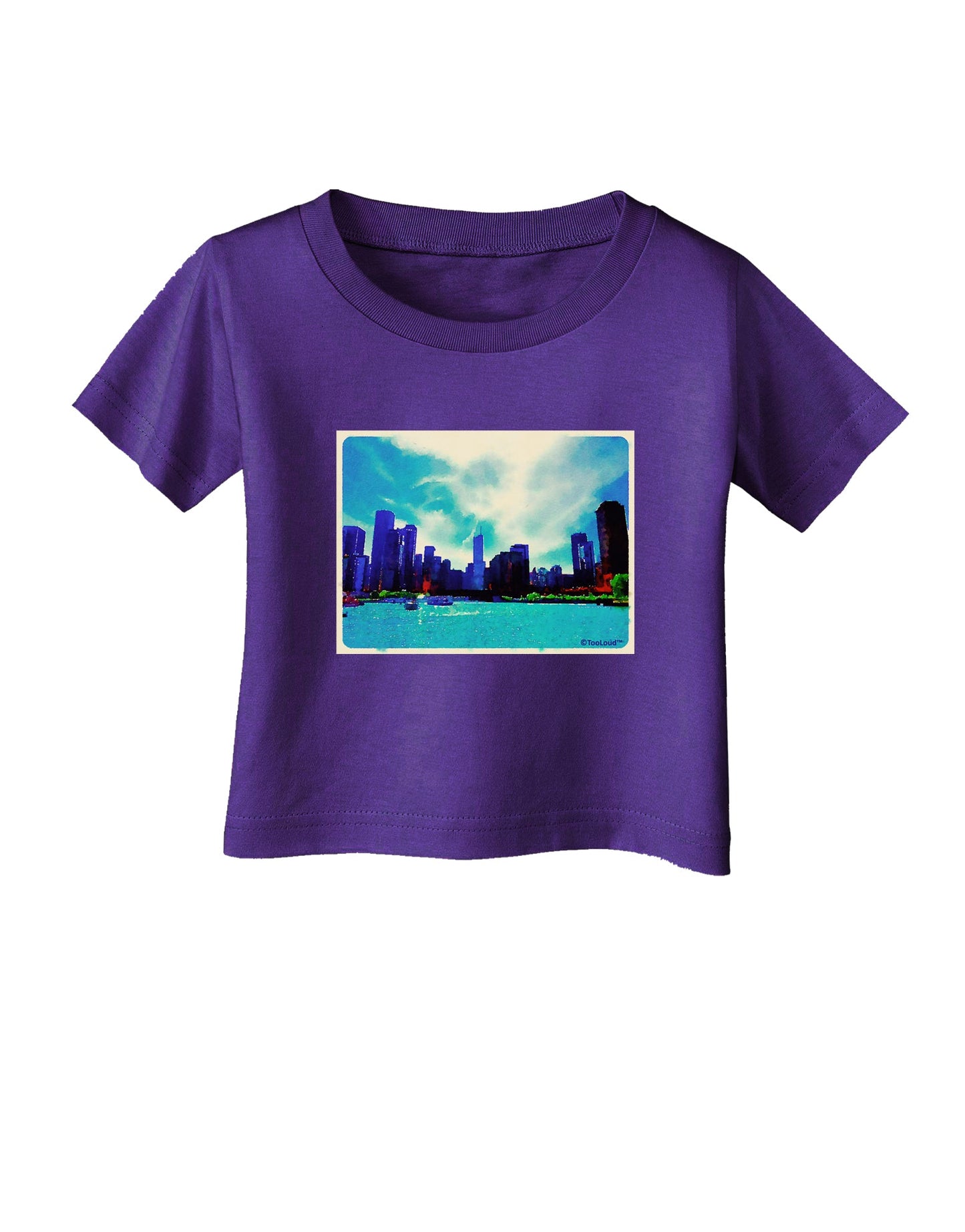 Chicago Skyline Watercolor Infant T-Shirt Dark-Infant T-Shirt-TooLoud-Purple-06-Months-Davson Sales