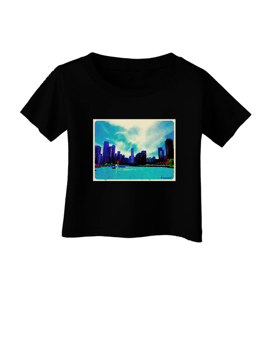 Chicago Skyline Watercolor Infant T-Shirt Dark-Infant T-Shirt-TooLoud-Black-06-Months-Davson Sales
