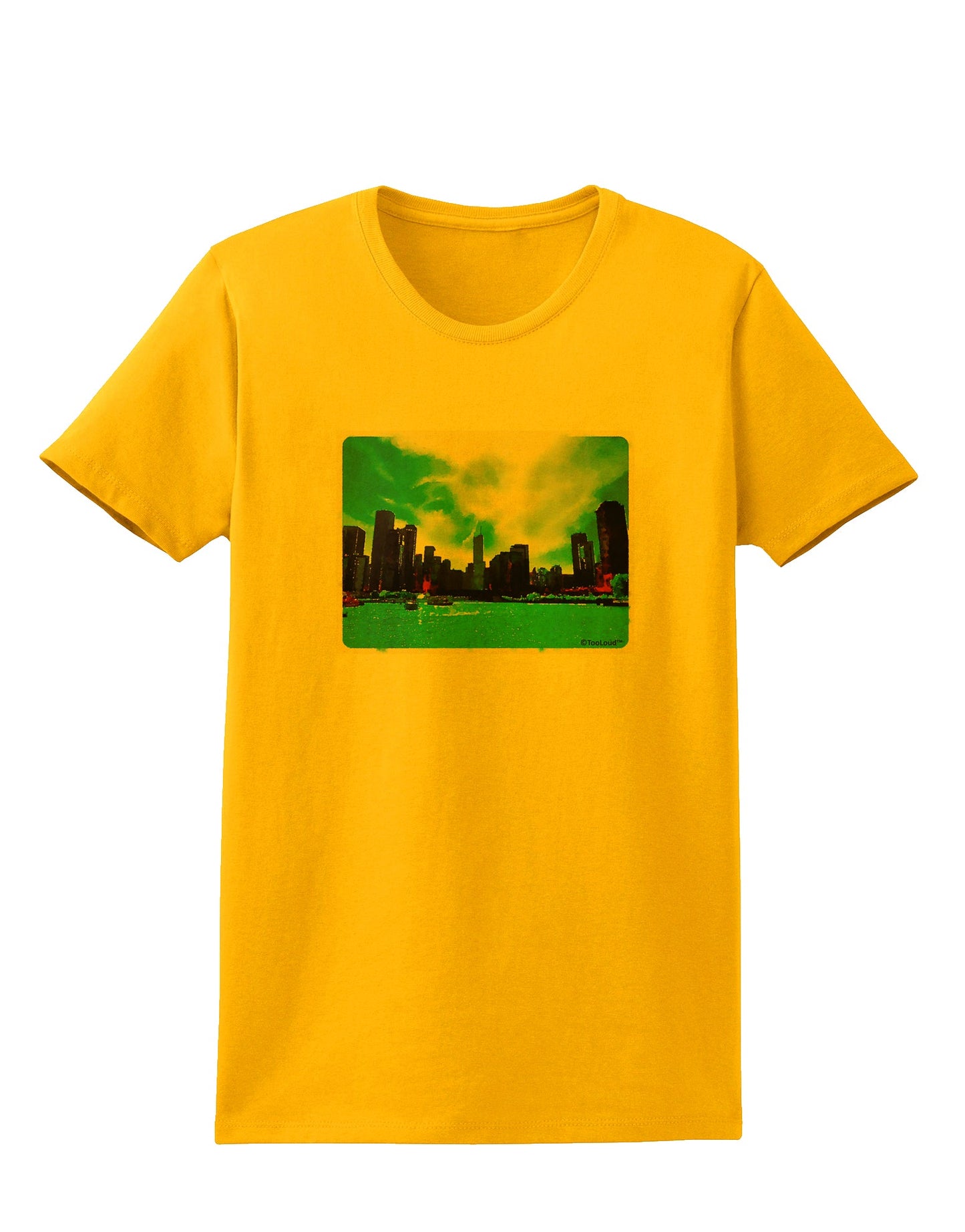 Chicago Skyline Watercolor Womens T-Shirt-Womens T-Shirt-TooLoud-Gold-X-Small-Davson Sales