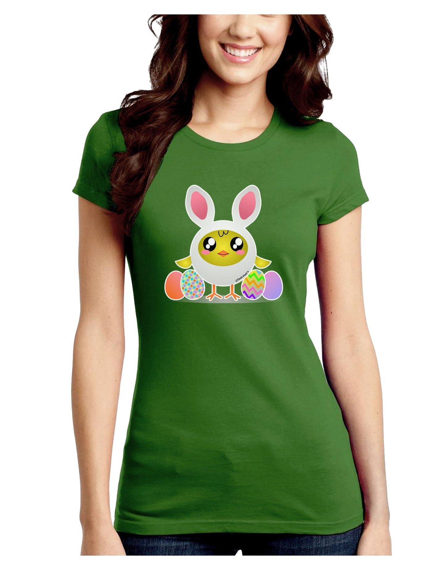 Chick In Bunny Costume Juniors Petite Crew Dark T-Shirt-T-Shirts Juniors Tops-TooLoud-Kiwi-Green-Juniors Fitted Small-Davson Sales