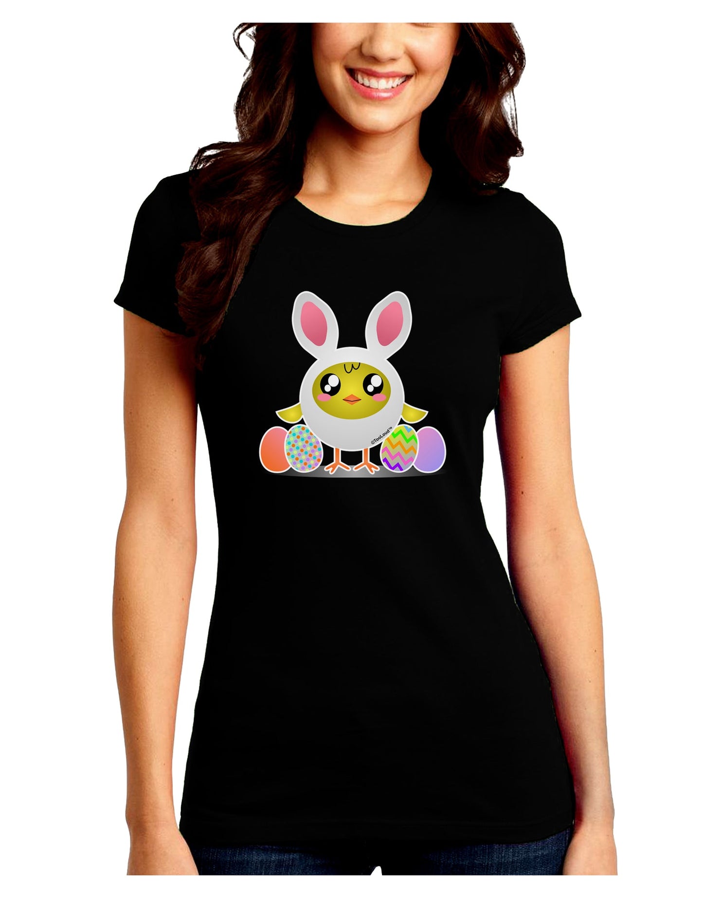 Chick In Bunny Costume Juniors Petite Crew Dark T-Shirt-T-Shirts Juniors Tops-TooLoud-Black-Juniors Fitted Small-Davson Sales