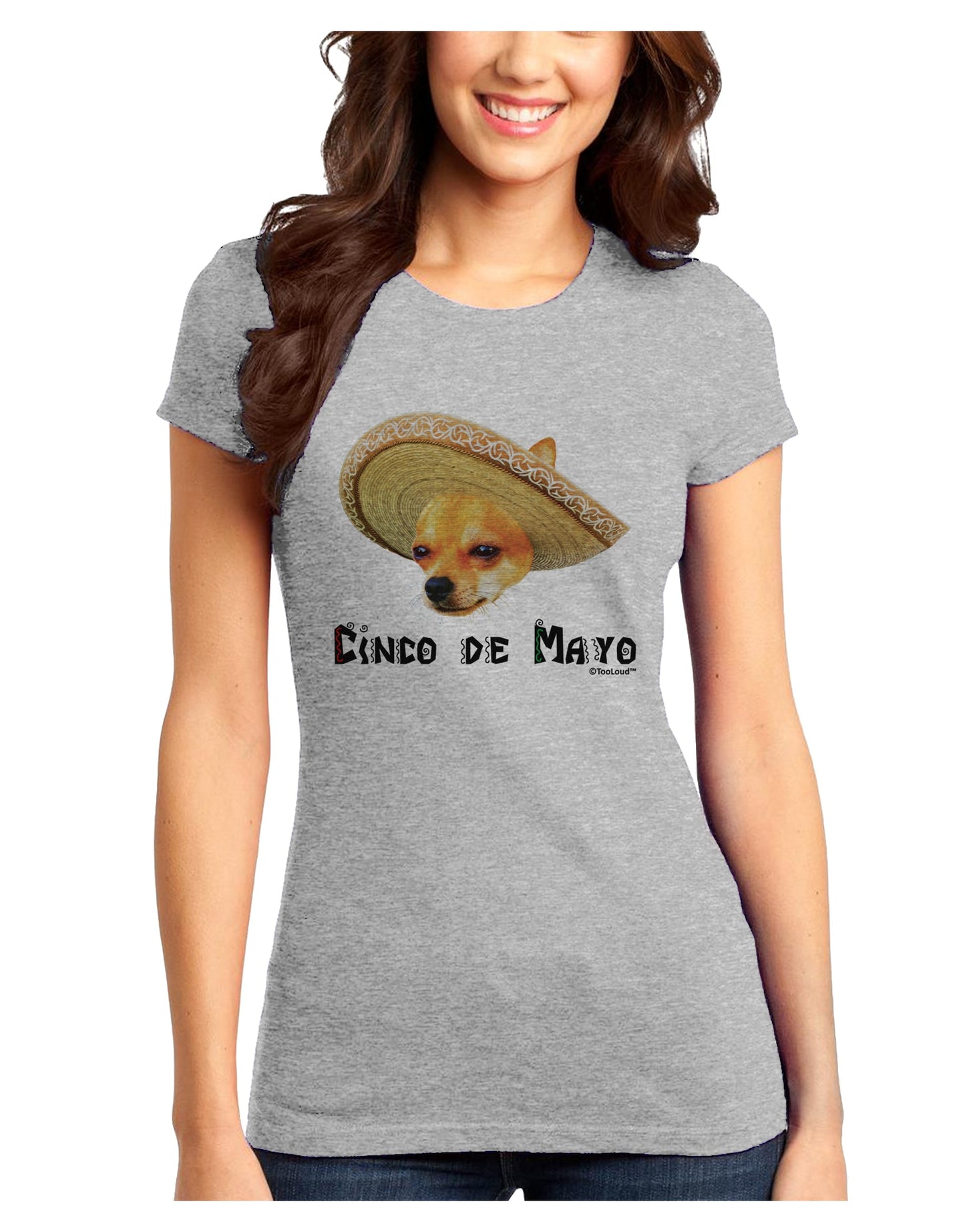 Chihuahua Dog with Sombrero - Cinco de Mayo Juniors T-Shirt by TooLoud-Womens Juniors T-Shirt-TooLoud-Ash-Gray-Juniors Fitted X-Small-Davson Sales