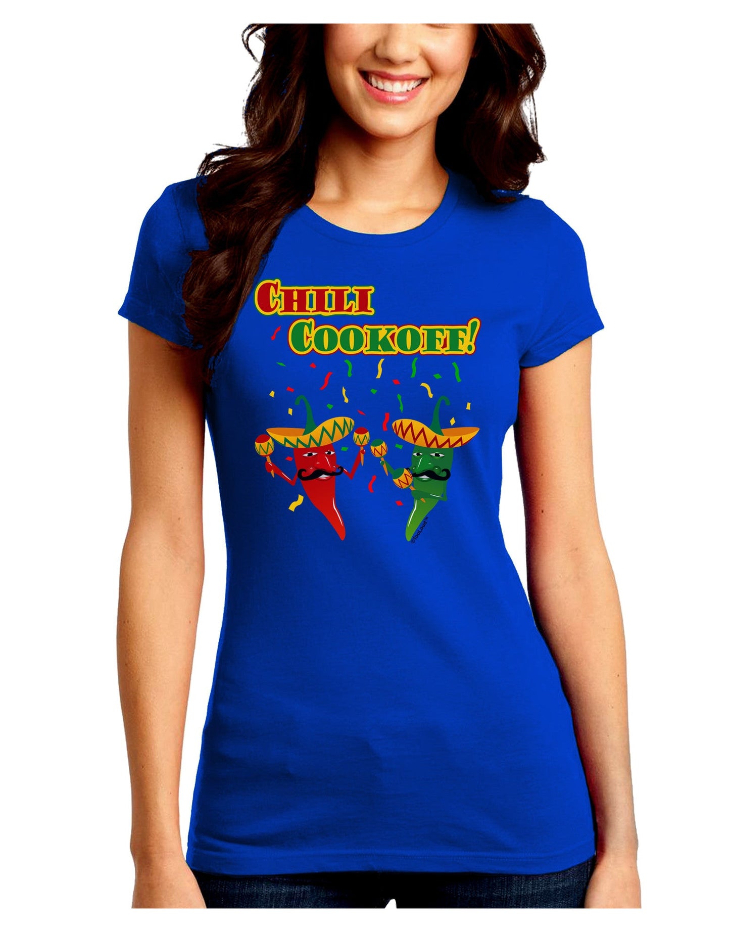 Chili Cookoff! Chile Peppers Juniors Crew Dark T-Shirt-T-Shirts Juniors Tops-TooLoud-Royal-Blue-Juniors Fitted Small-Davson Sales
