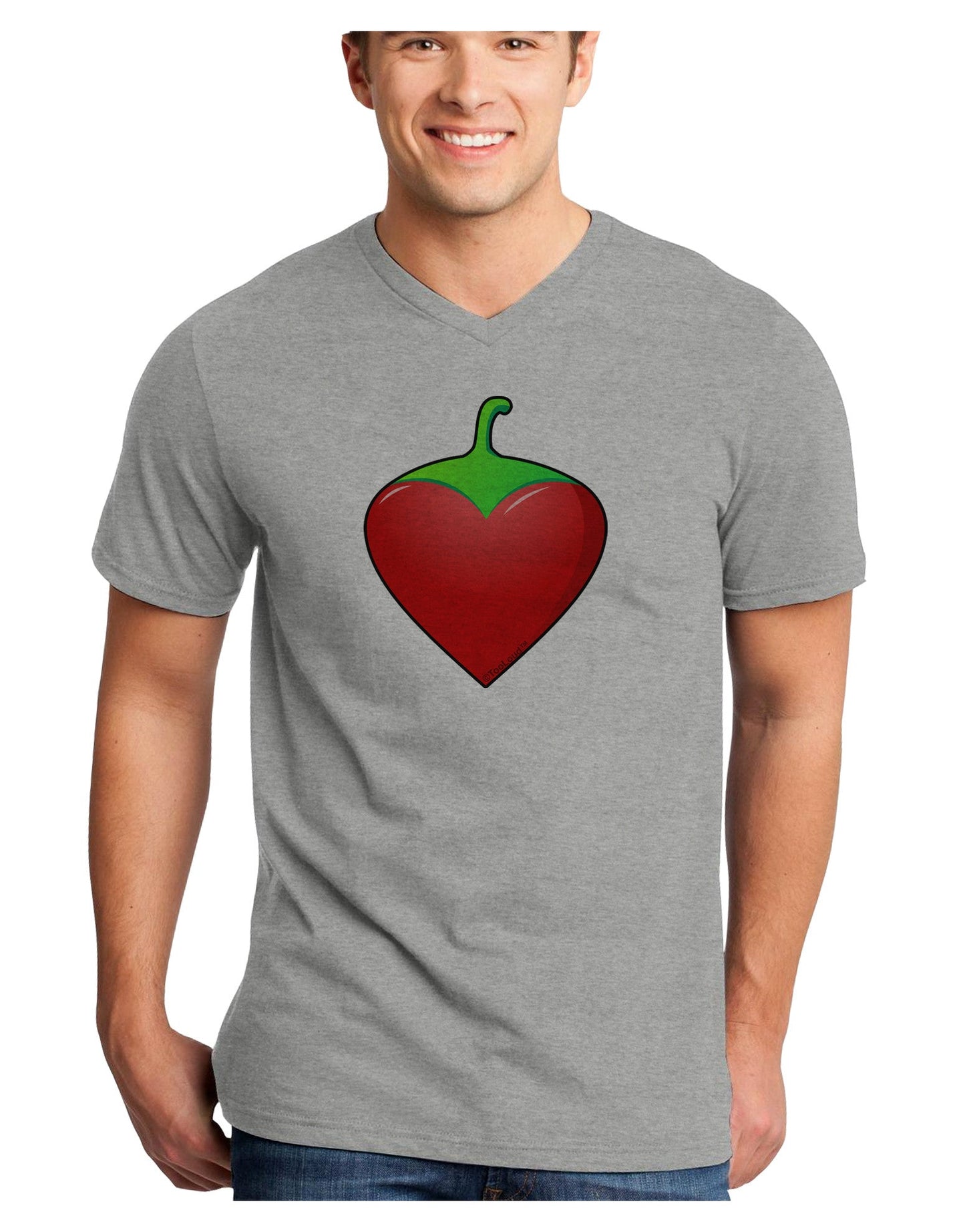 Chili Pepper Heart Adult V-Neck T-shirt-Mens V-Neck T-Shirt-TooLoud-HeatherGray-Small-Davson Sales