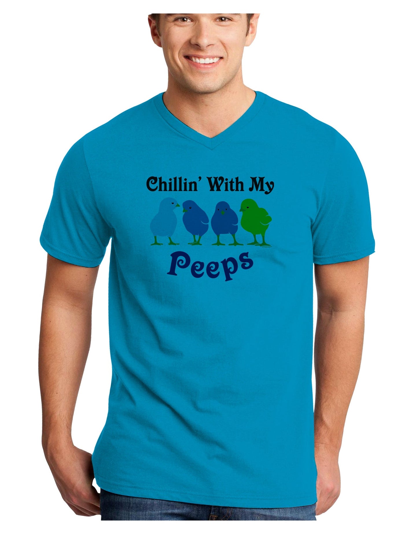 Chillin With My Peeps Adult V-Neck T-shirt-Mens V-Neck T-Shirt-TooLoud-Turquoise-Small-Davson Sales