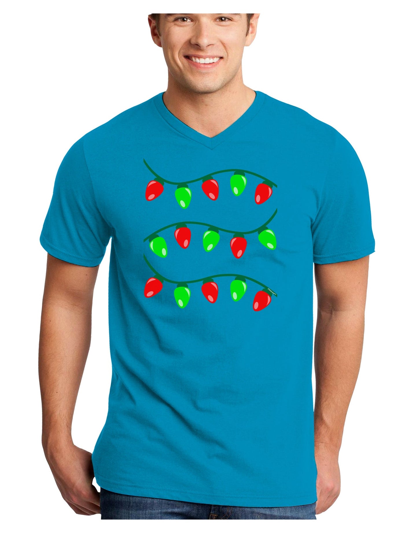 Christmas Lights Red and Green Adult Dark V-Neck T-Shirt-TooLoud-Turquoise-Small-Davson Sales