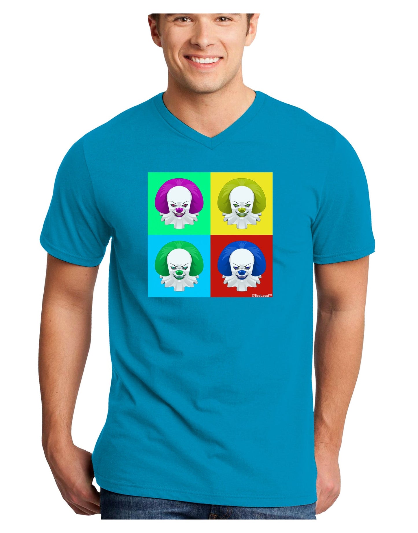 Clown Face Pop Art 2 Adult Dark V-Neck T-Shirt-TooLoud-Turquoise-Small-Davson Sales