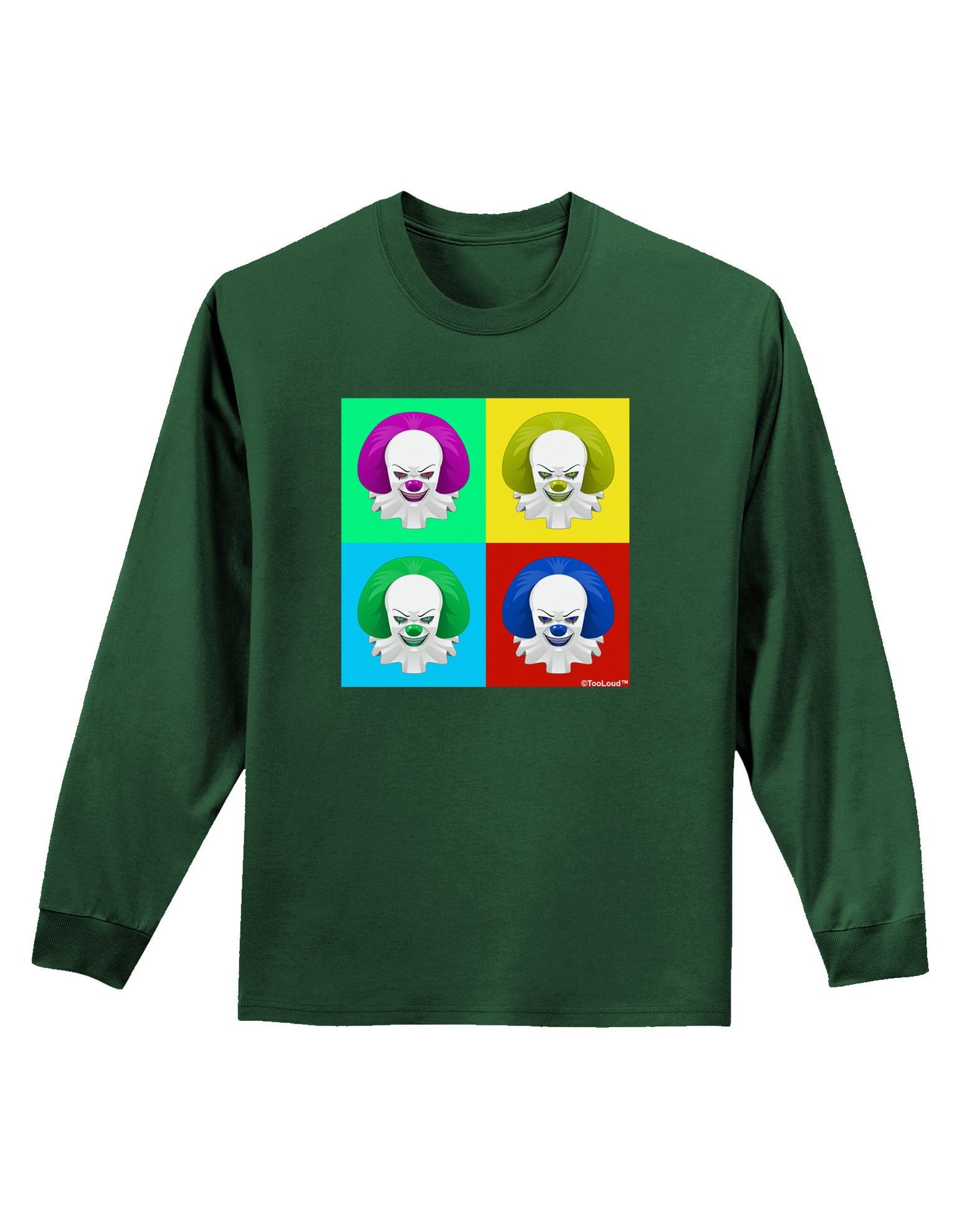 Clown Face Pop Art 2 Adult Long Sleeve Dark T-Shirt-TooLoud-Dark-Green-Small-Davson Sales