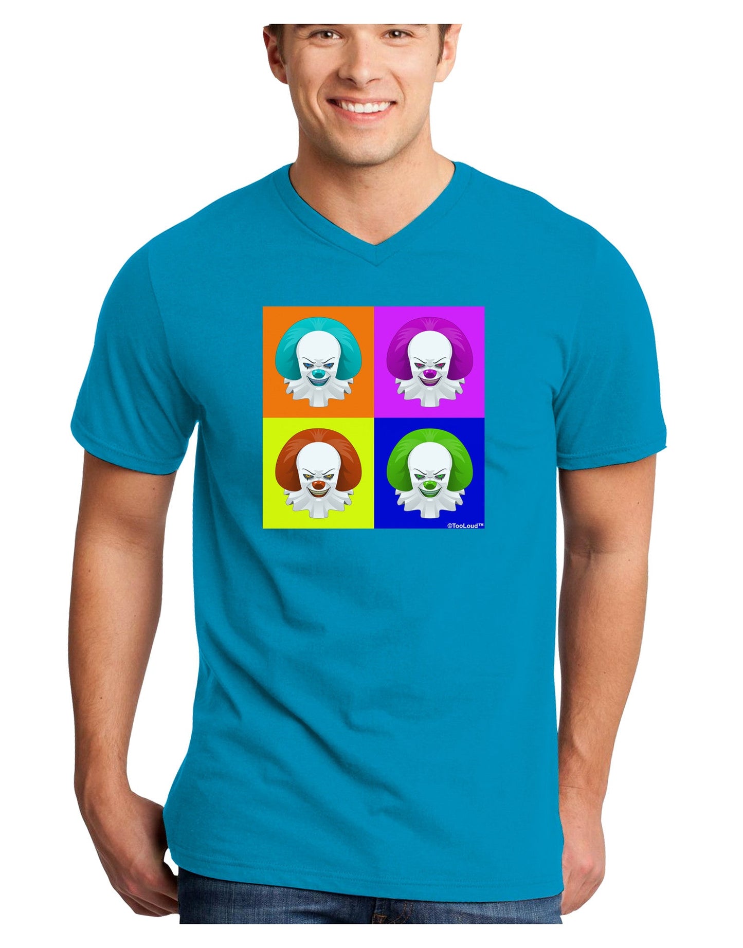Clown Face Pop Art Adult Dark V-Neck T-Shirt-TooLoud-Turquoise-Small-Davson Sales