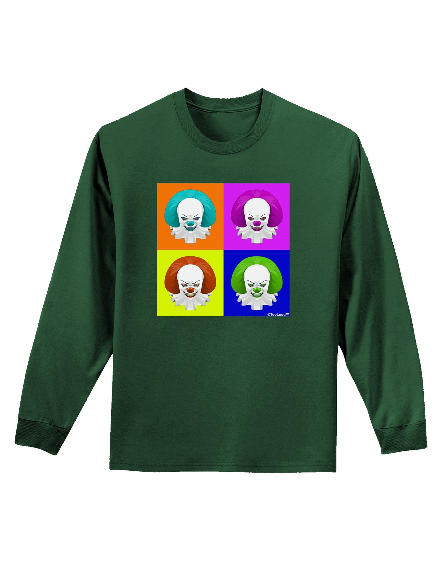 Clown Face Pop Art Adult Long Sleeve Dark T-Shirt-TooLoud-Dark-Green-Small-Davson Sales