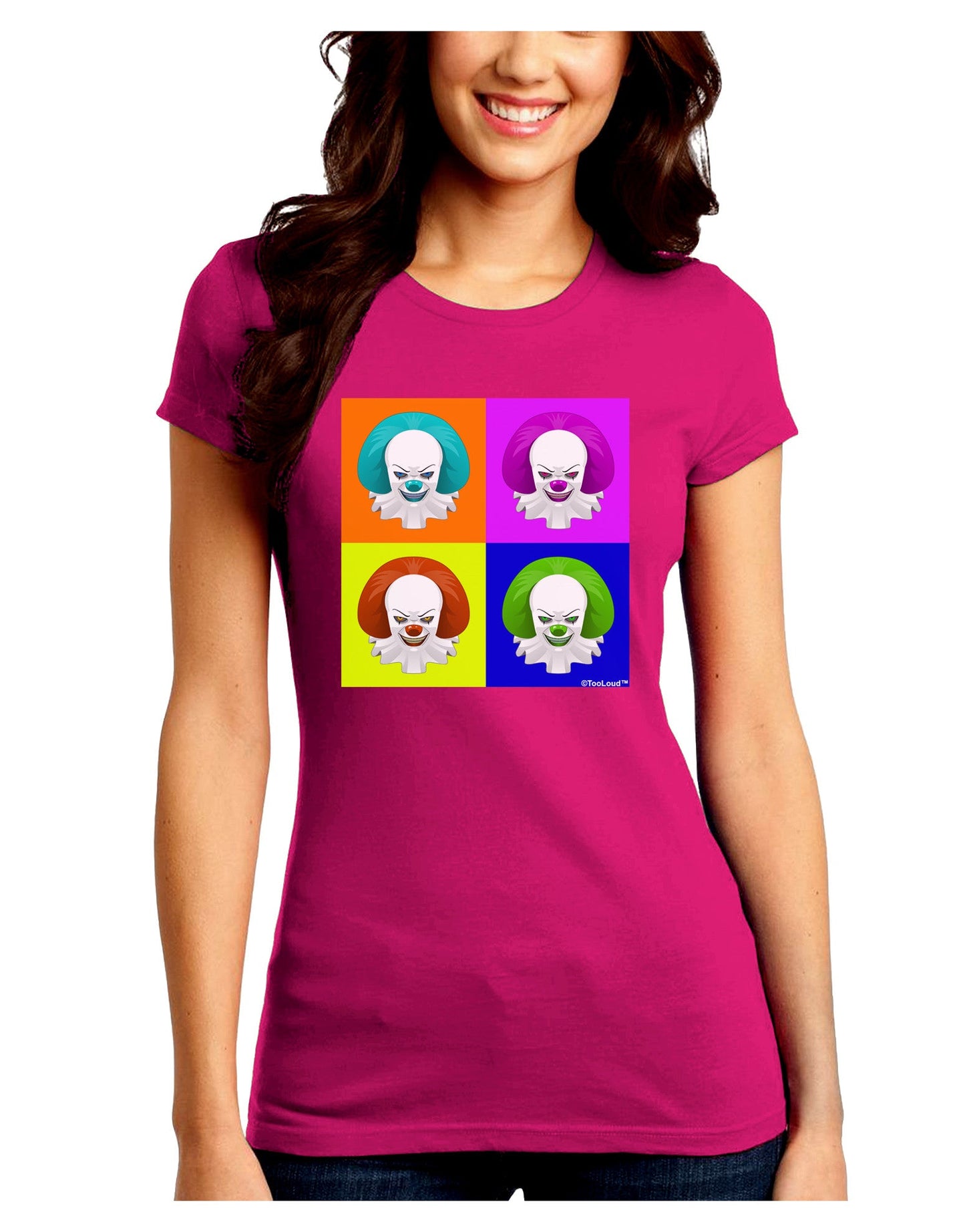 Clown Face Pop Art Juniors Crew Dark T-Shirt-T-Shirts Juniors Tops-TooLoud-Hot-Pink-Juniors Fitted Small-Davson Sales