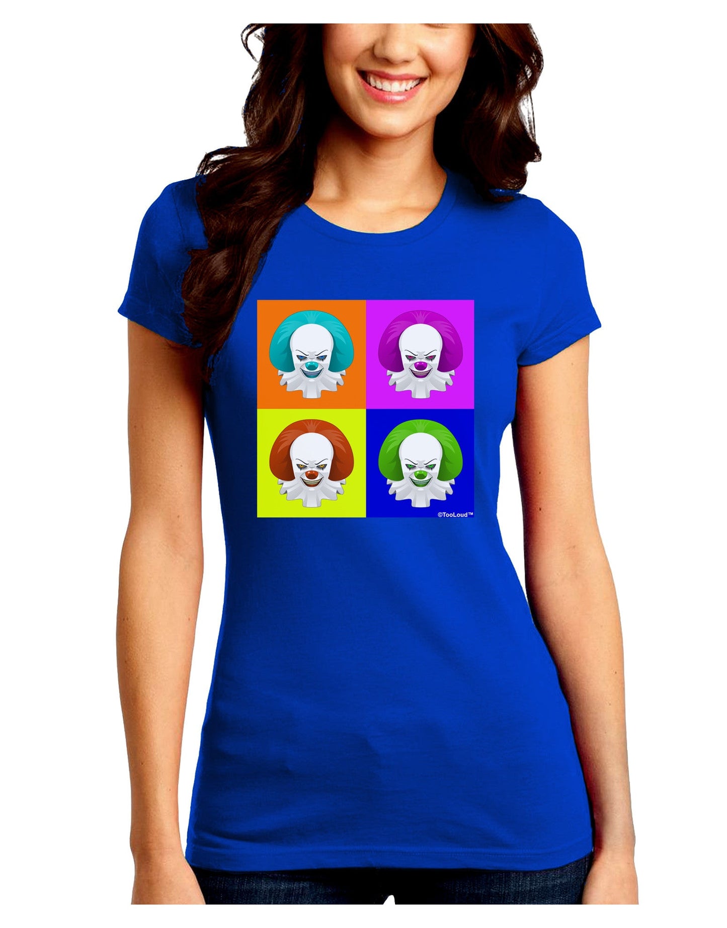 Clown Face Pop Art Juniors Crew Dark T-Shirt-T-Shirts Juniors Tops-TooLoud-Royal-Blue-Juniors Fitted Small-Davson Sales