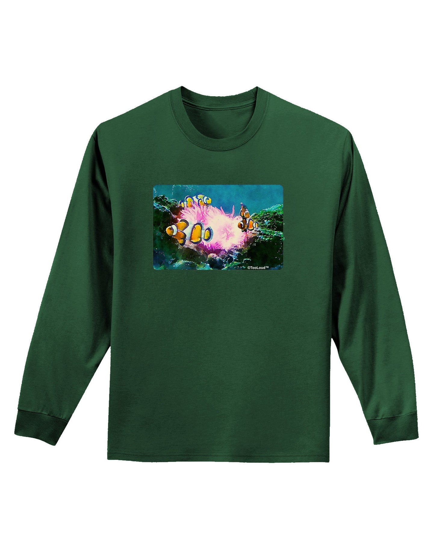 Clownfish Watercolor Adult Long Sleeve Dark T-Shirt-TooLoud-Dark-Green-Small-Davson Sales
