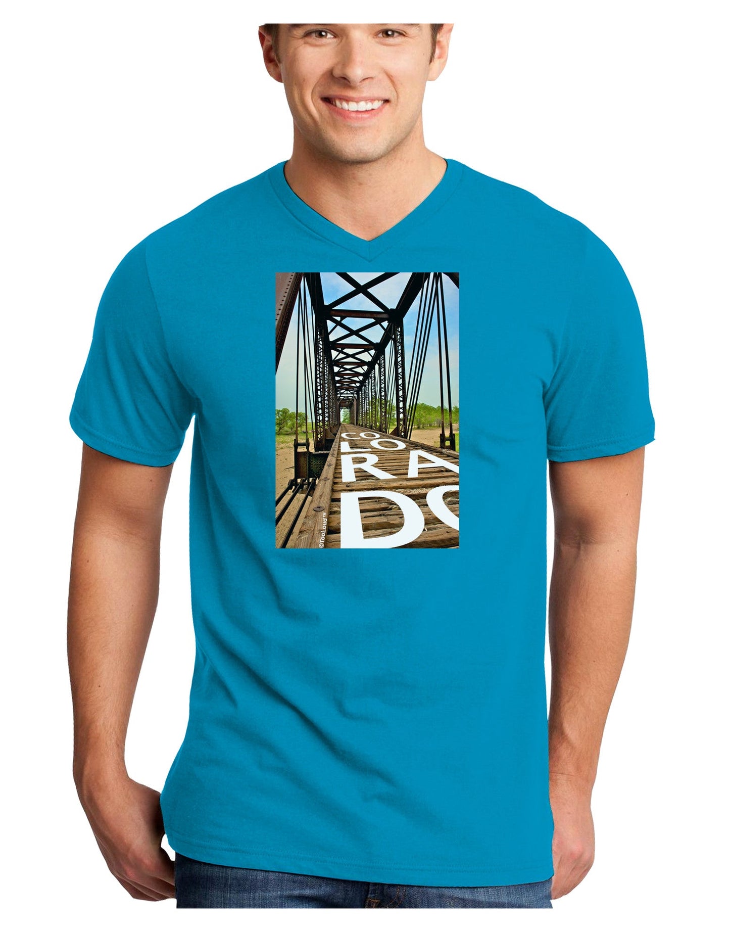 Colorado Bridge Text Adult Dark V-Neck T-Shirt-TooLoud-Turquoise-Small-Davson Sales