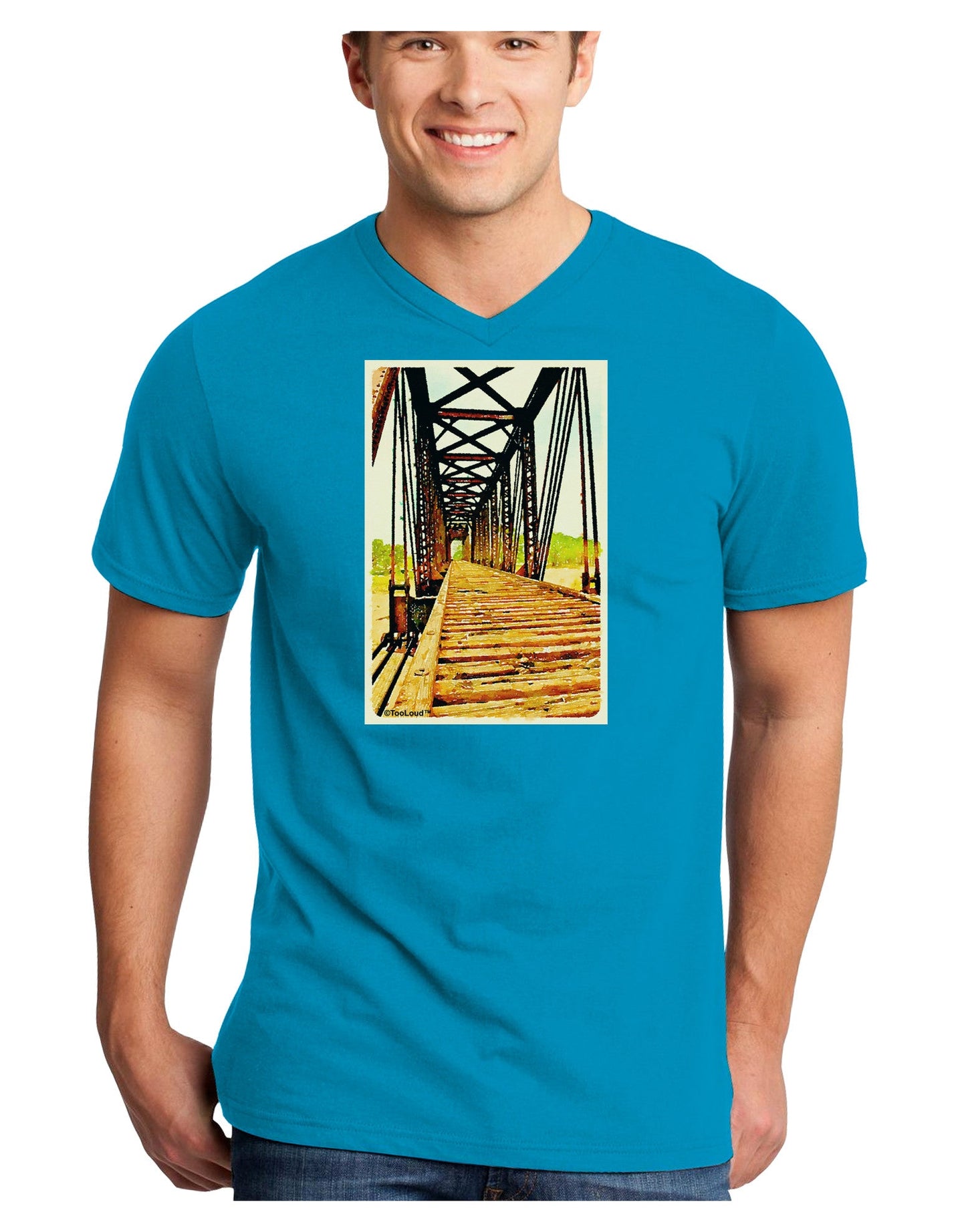 Colorado Bridge Watercolor Adult Dark V-Neck T-Shirt-TooLoud-Turquoise-Small-Davson Sales