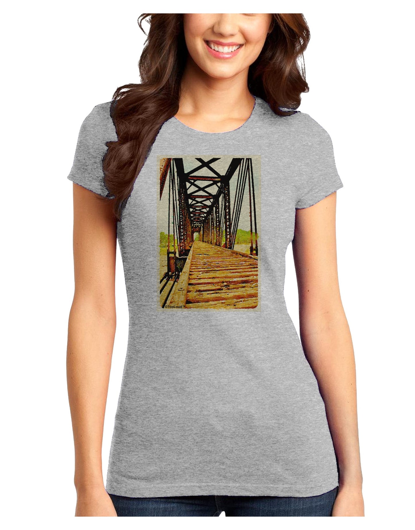 Colorado Bridge Watercolor Juniors T-Shirt-Womens Juniors T-Shirt-TooLoud-Ash-Gray-Juniors Fitted X-Small-Davson Sales