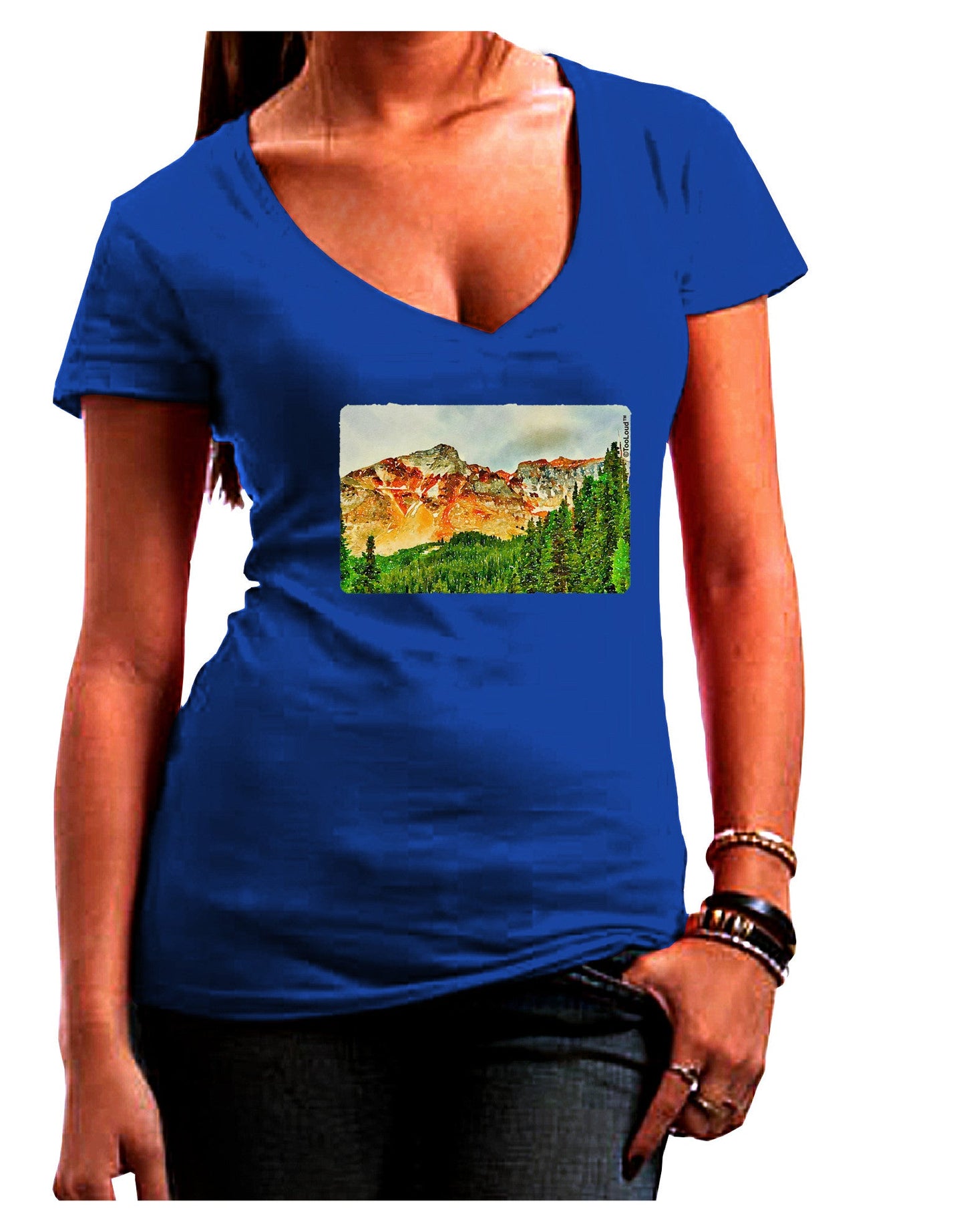 Colorado Forrest Watercolor Juniors V-Neck Dark T-Shirt-Womens V-Neck T-Shirts-TooLoud-Royal-Blue-Juniors Fitted Small-Davson Sales