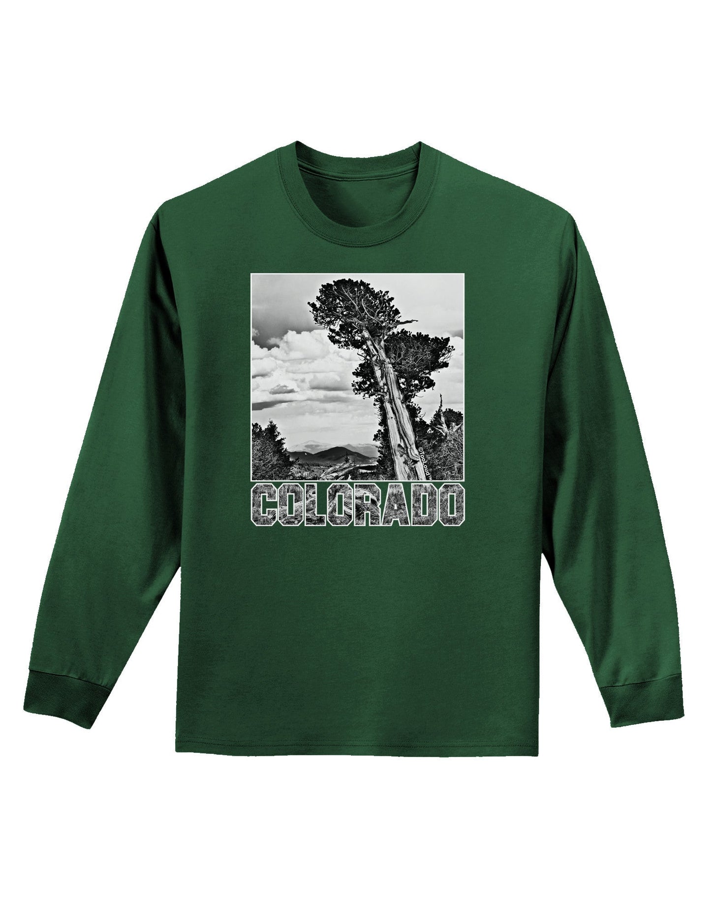 Colorado Landscape Text BW Adult Long Sleeve Dark T-Shirt-TooLoud-Dark-Green-Small-Davson Sales