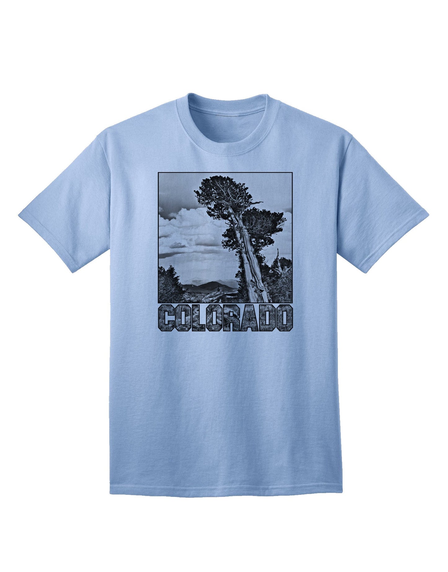 Colorado Landscape Text BW Adult T-Shirt-Mens T-Shirt-TooLoud-Light-Blue-Small-Davson Sales