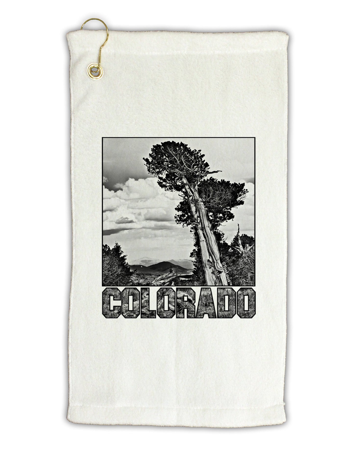 Colorado Landscape Text BW Micro Terry Gromet Golf Towel 11"x19-Golf Towel-TooLoud-White-Davson Sales