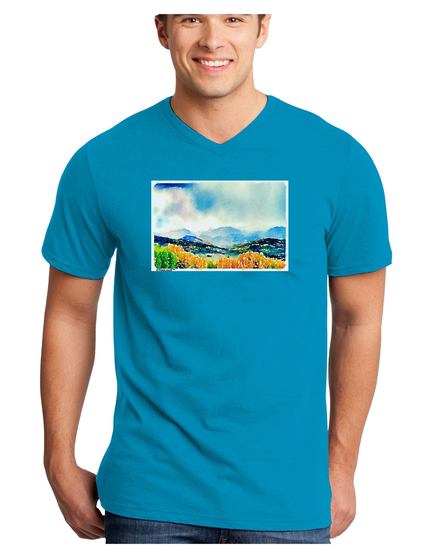 Colorado Mountain Scene Adult Dark V-Neck T-Shirt-TooLoud-Turquoise-Small-Davson Sales