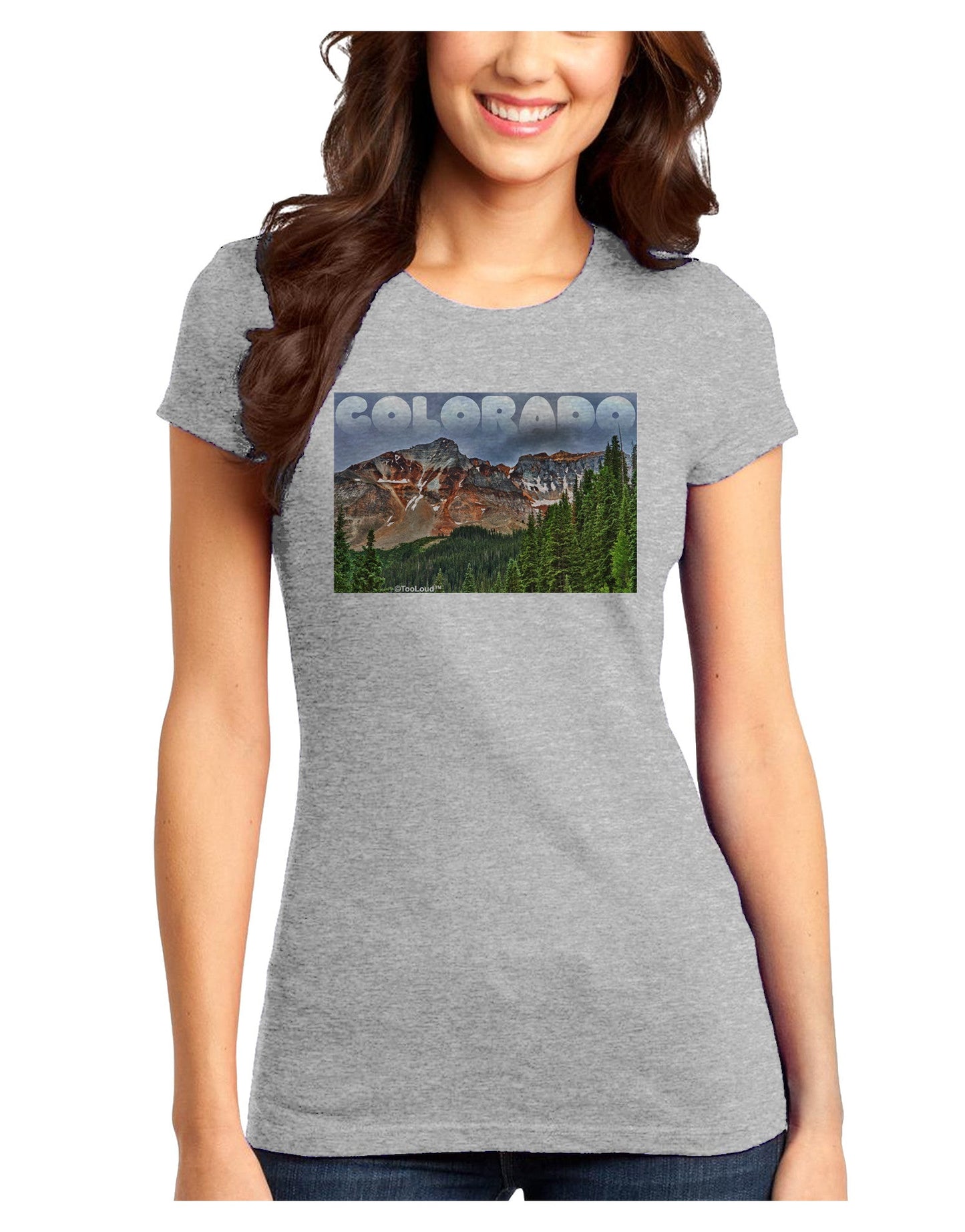 Colorado Mountains Forrest Text Juniors T-Shirt-Womens Juniors T-Shirt-TooLoud-Ash-Gray-Juniors Fitted X-Small-Davson Sales