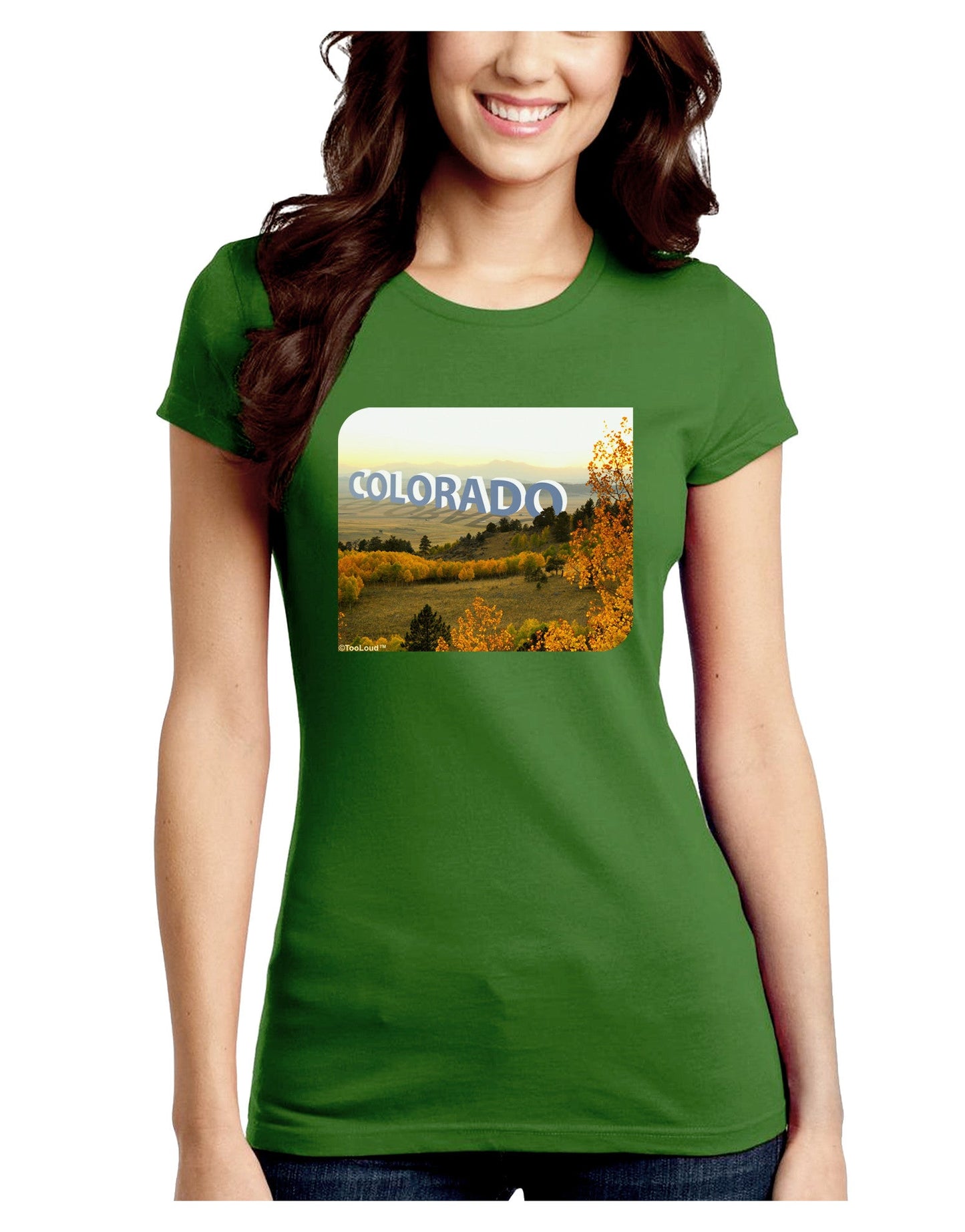 Colorado Postcard Gentle Sunrise Juniors Petite Crew Dark T-Shirt-T-Shirts Juniors Tops-TooLoud-Kiwi-Green-Juniors Fitted Small-Davson Sales