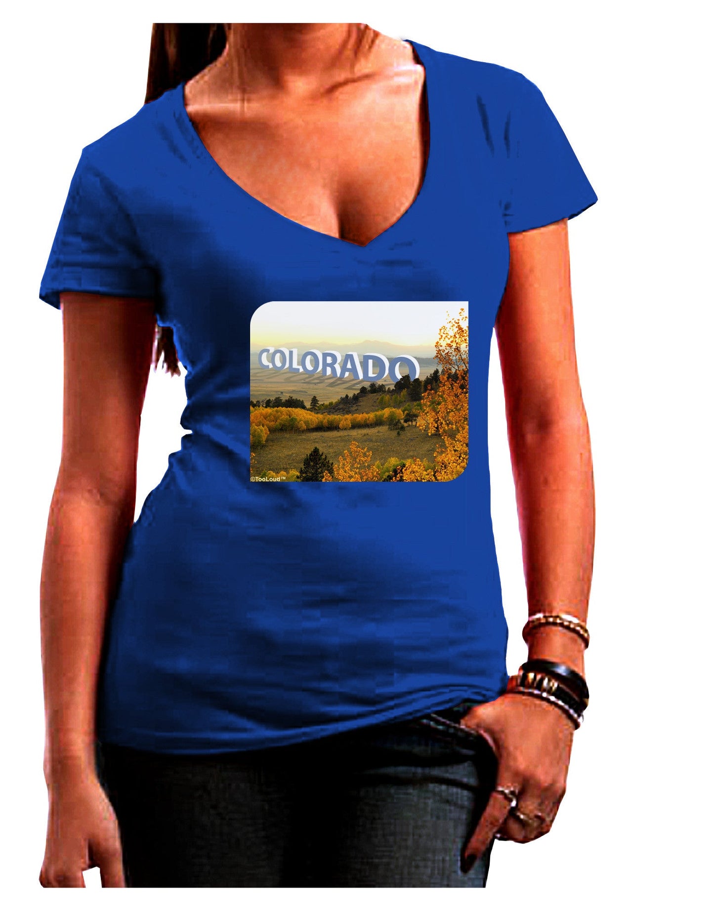 Colorado Postcard Gentle Sunrise Womens V-Neck Dark T-Shirt-Womens V-Neck T-Shirts-TooLoud-Royal-Blue-Juniors Fitted Small-Davson Sales