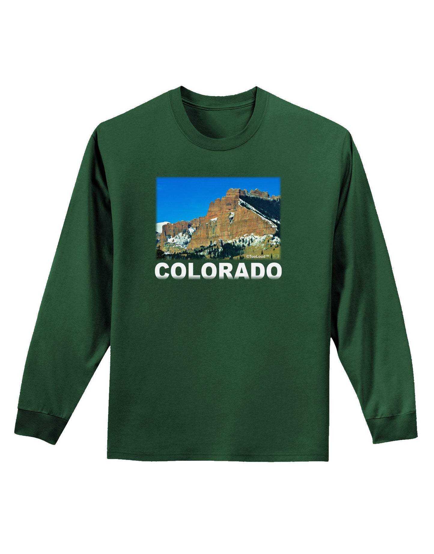 Colorado Snowy Mountains Text Adult Long Sleeve Dark T-Shirt-TooLoud-Dark-Green-Small-Davson Sales