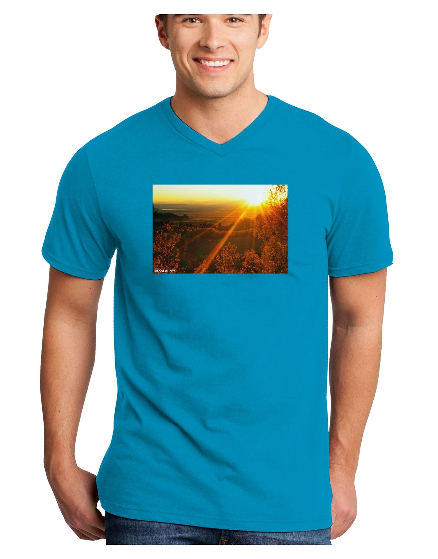 Colorado Sunset Adult Dark V-Neck T-Shirt-TooLoud-Turquoise-Small-Davson Sales
