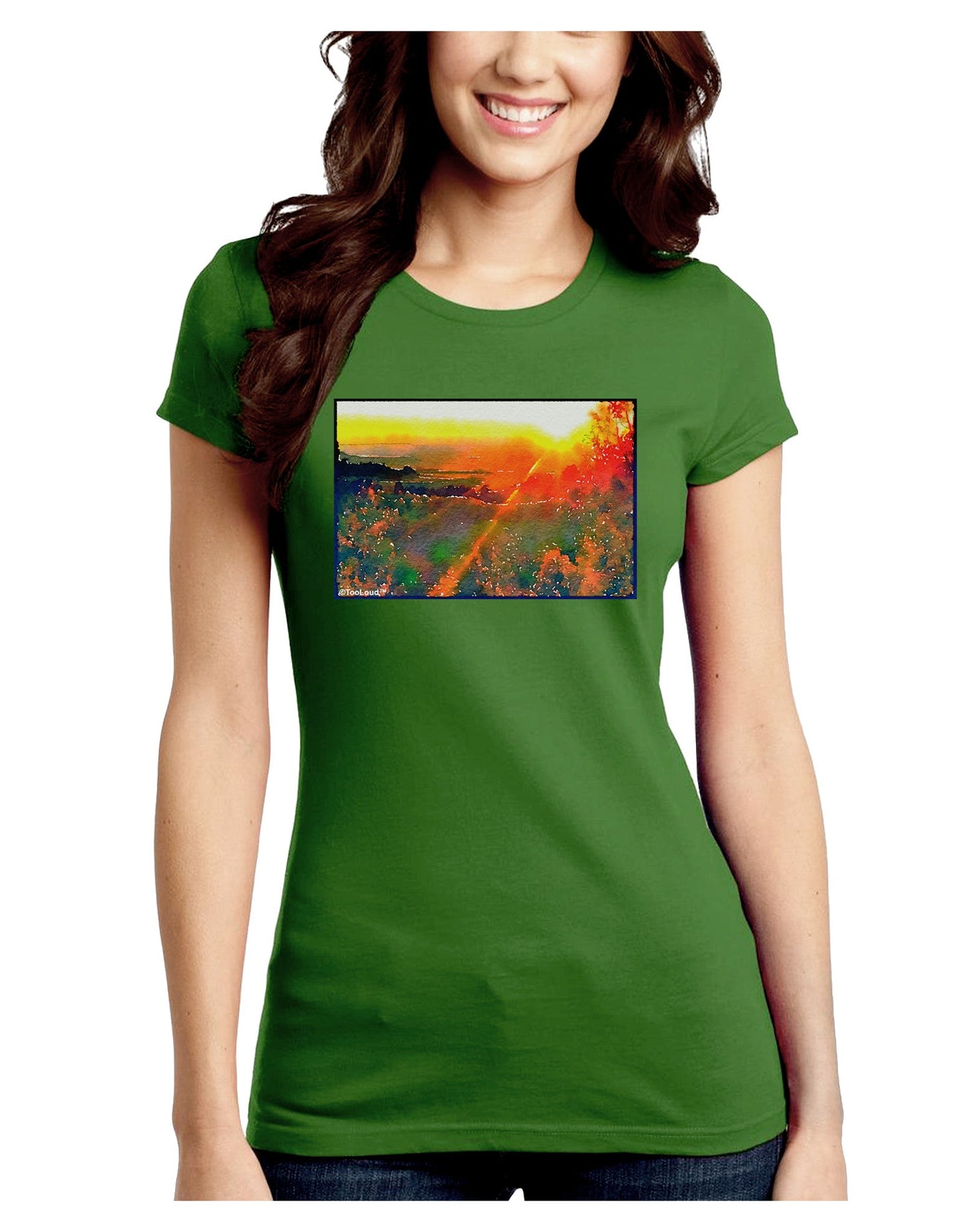 Colorado Sunset Watercolor Juniors Petite Crew Dark T-Shirt-T-Shirts Juniors Tops-TooLoud-Kiwi-Green-Juniors Fitted Small-Davson Sales