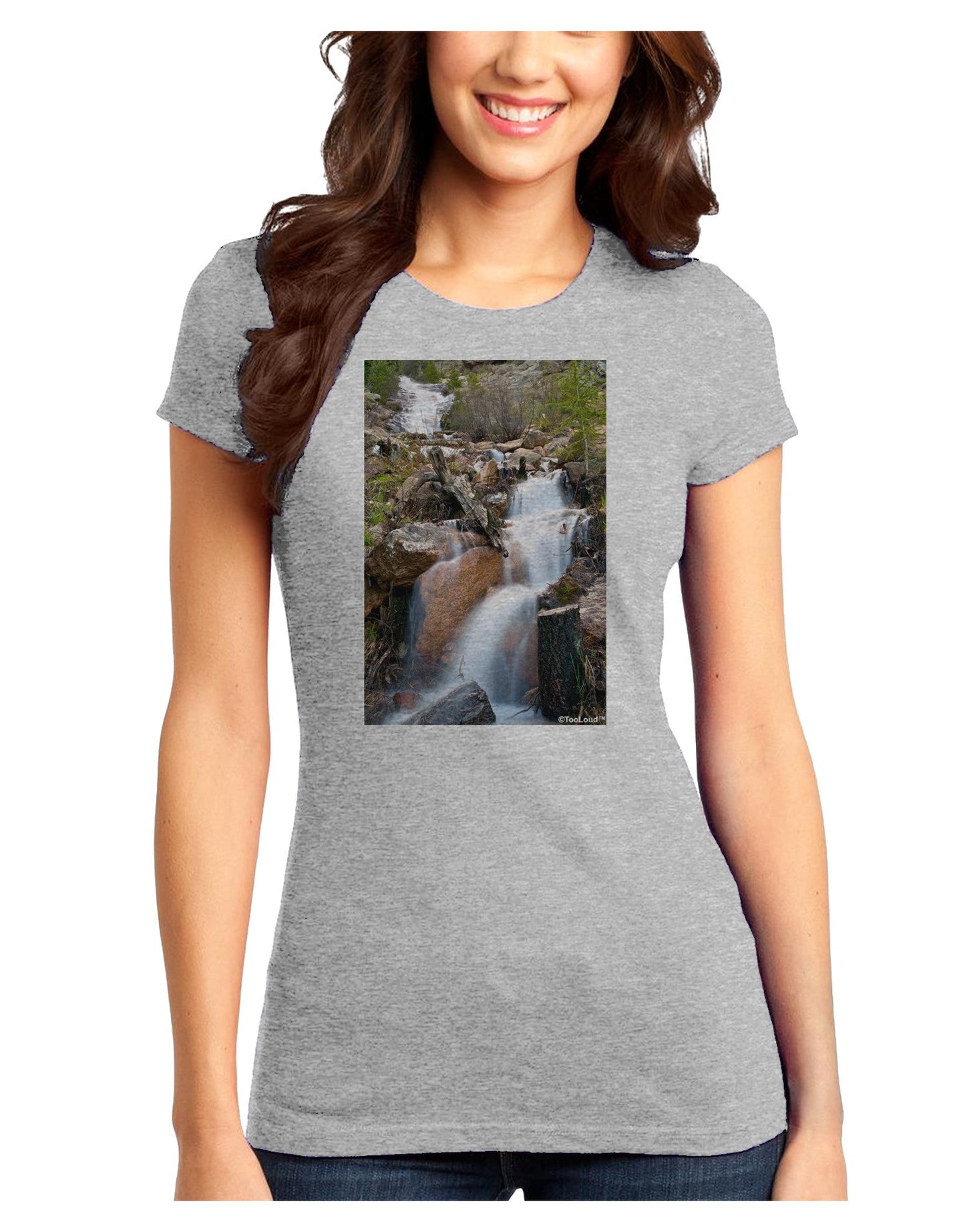 Colorado Waterfall Scene Juniors T-Shirt-Womens Juniors T-Shirt-TooLoud-Ash-Gray-Juniors Fitted X-Small-Davson Sales