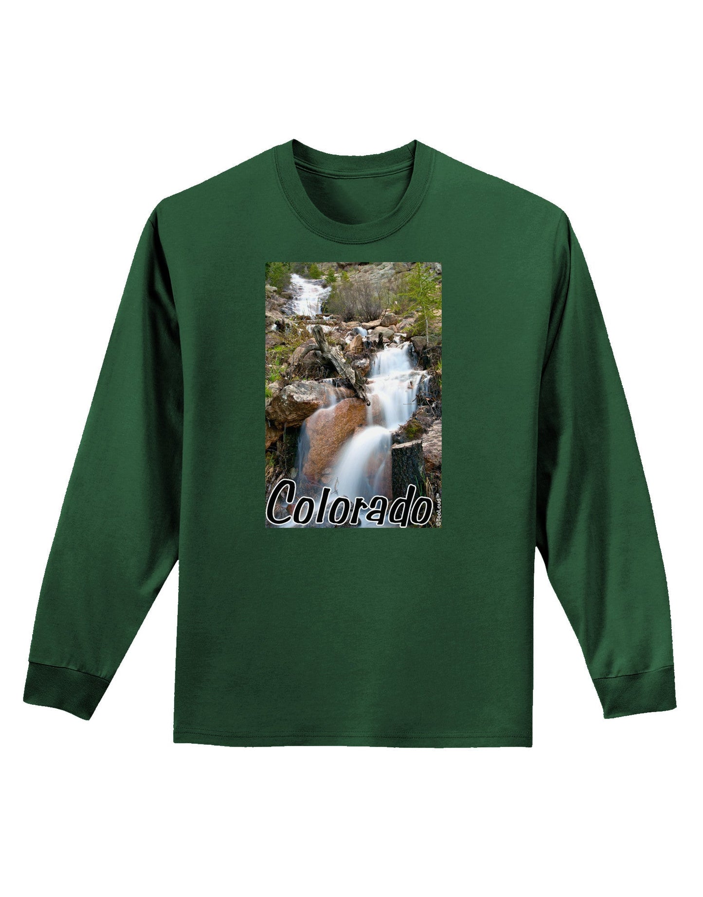 Colorado Waterfall Scene Text Adult Long Sleeve Dark T-Shirt-TooLoud-Dark-Green-Small-Davson Sales