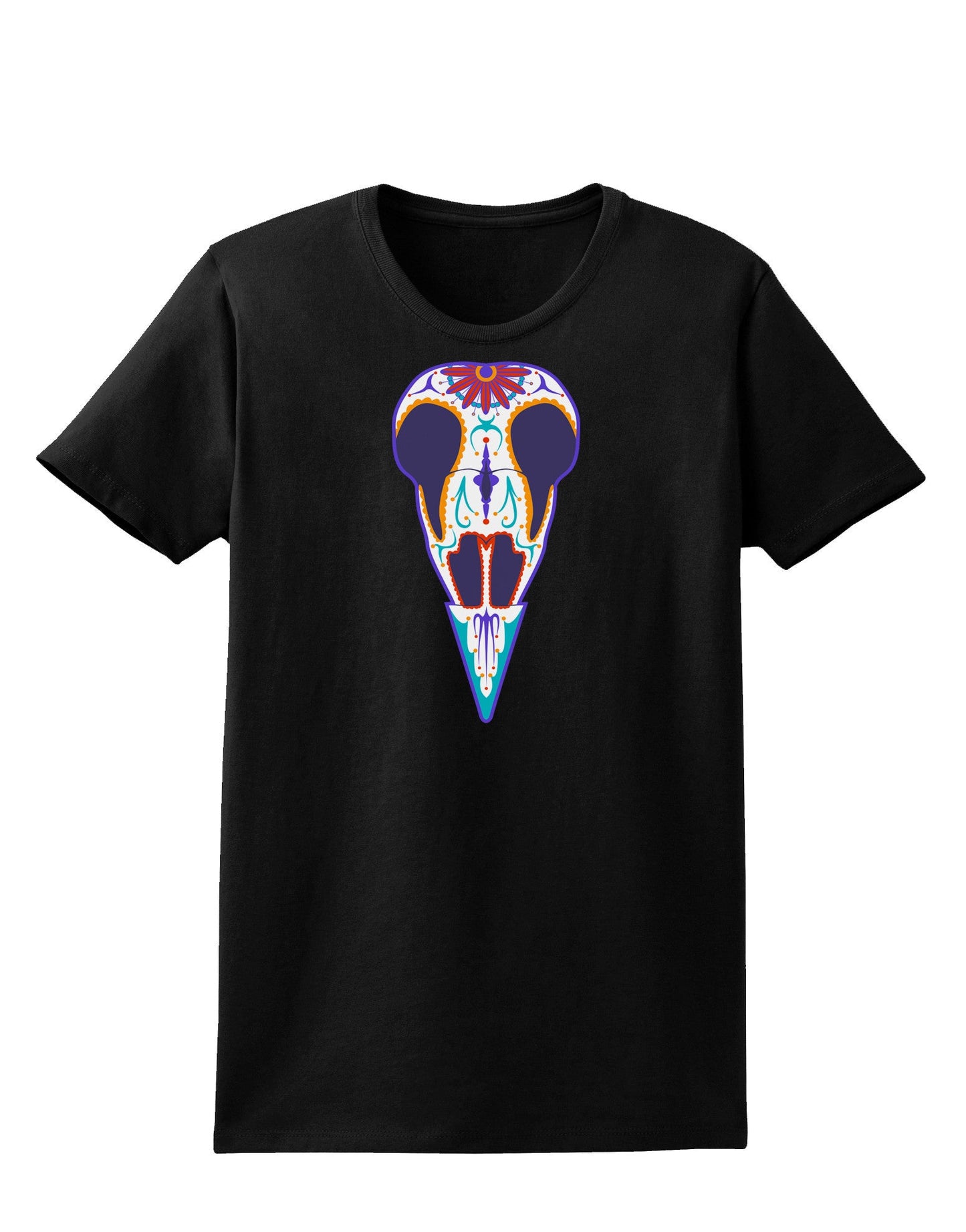 Colorful Mystic Bird Skull Calavera Day of the Dead Womens Dark T-Shirt-TooLoud-Black-X-Small-Davson Sales
