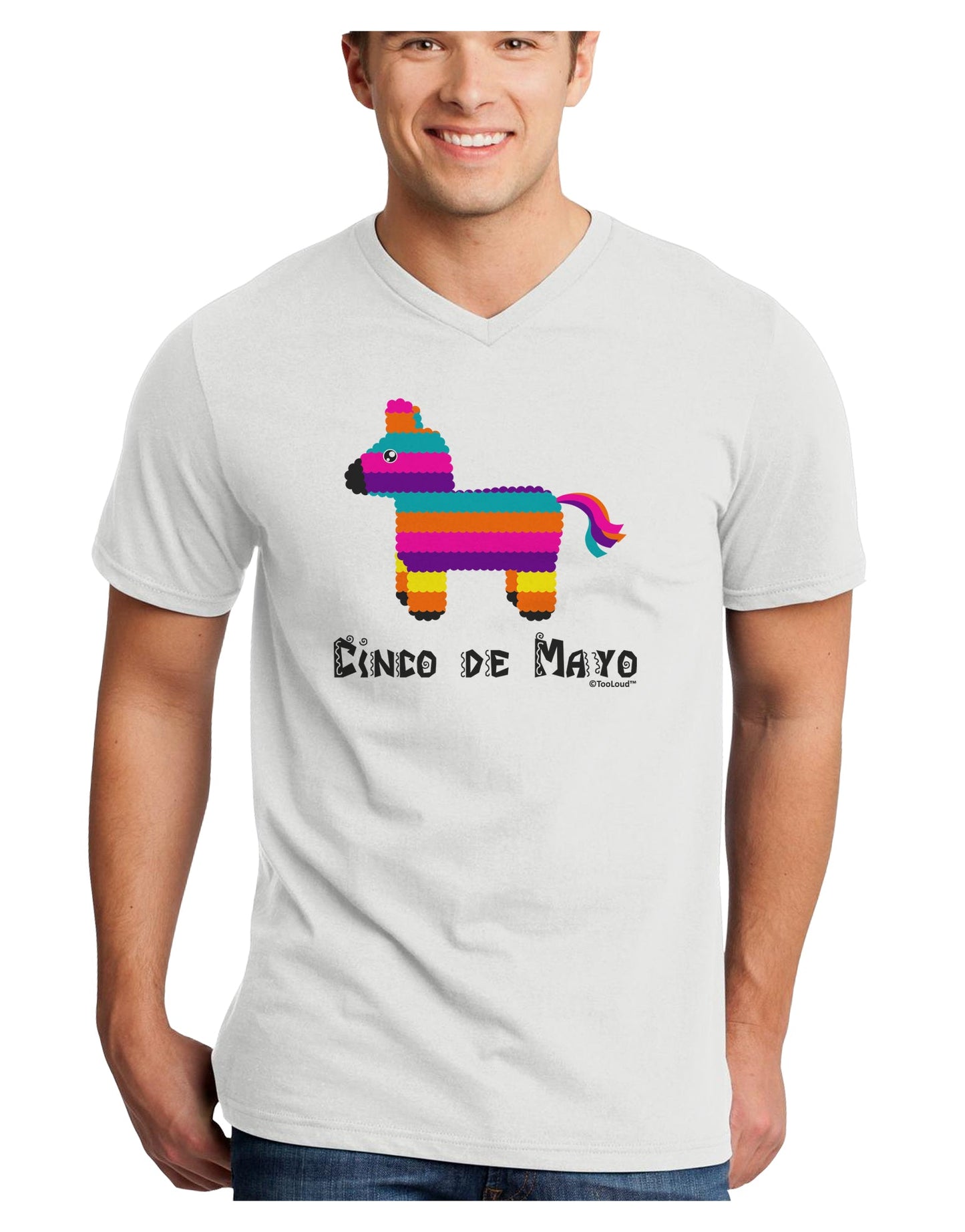 Colorful Pinata Design - Cinco de Mayo Adult V-Neck T-shirt by TooLoud-Mens V-Neck T-Shirt-TooLoud-White-Small-Davson Sales