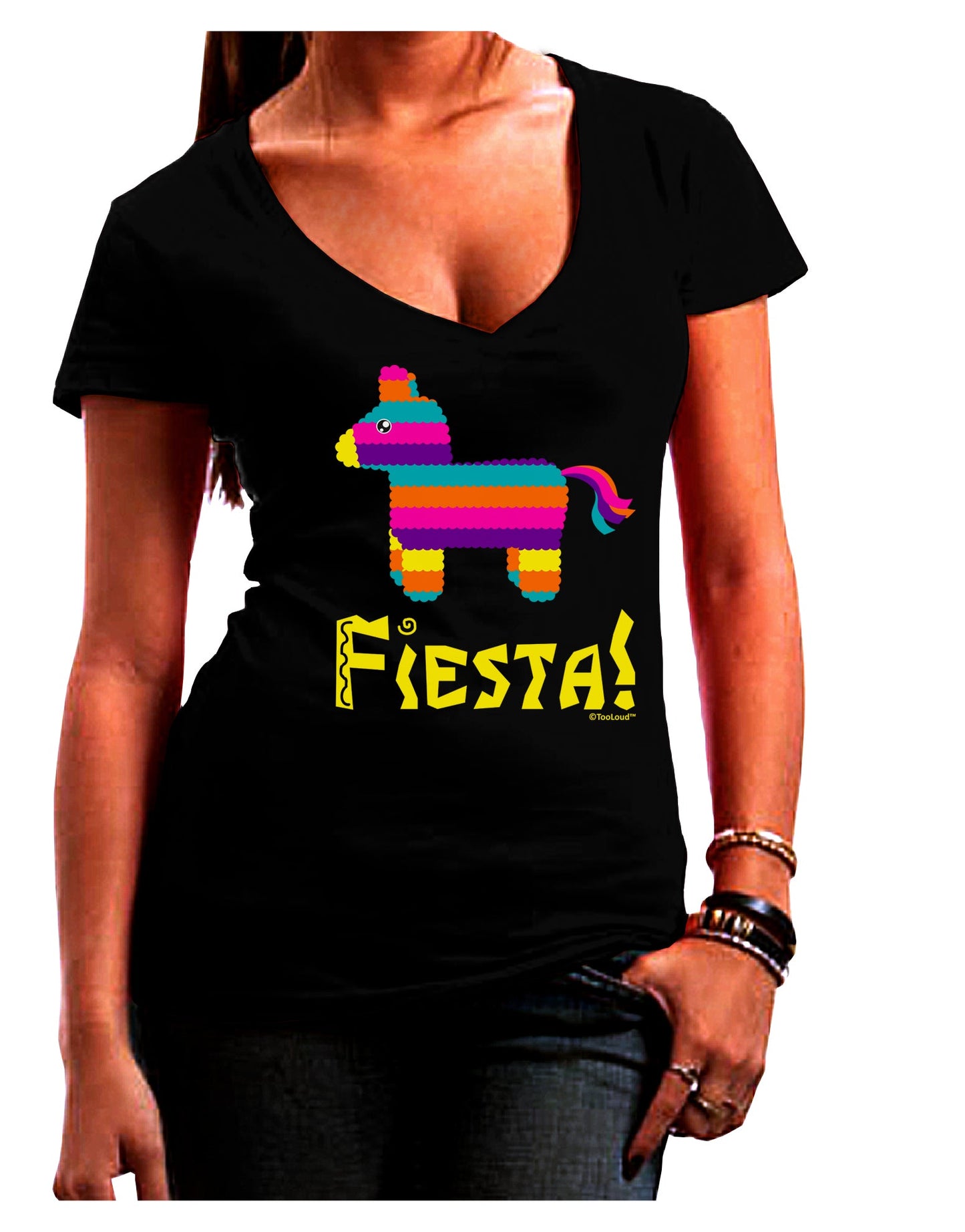 Colorful Pinata Design - Fiesta Juniors V-Neck Dark T-Shirt by TooLoud-Womens V-Neck T-Shirts-TooLoud-Black-Juniors Fitted Small-Davson Sales