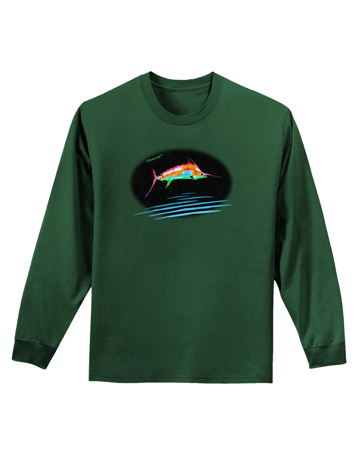 Colorful Swordfish Watercolor Adult Long Sleeve Dark T-Shirt-TooLoud-Dark-Green-Small-Davson Sales